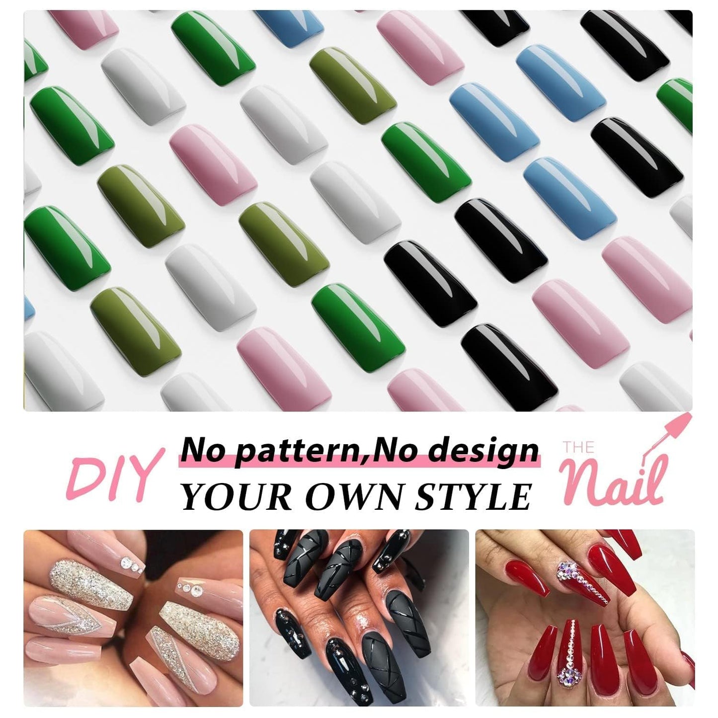 Red Press on Nails Medium Long Square, Medium Coffin Nails Acrylic Nails Press Ons Glue on Nails Medium Length, Solid Color Fake Nails for Women Christmas Holiday Thick Artificial Nails