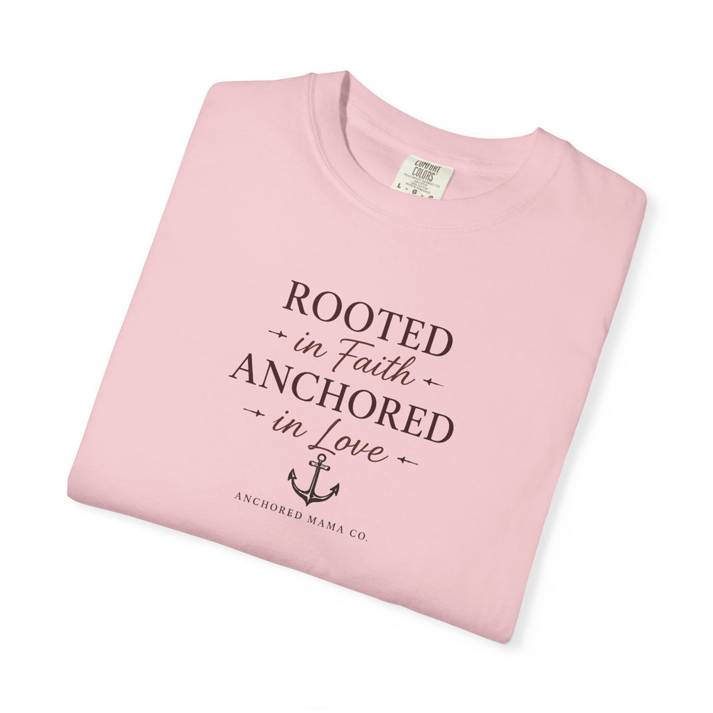 Rooted in Faith Anchored in Love T-Shirt — Christian Anchor Graphic Tee