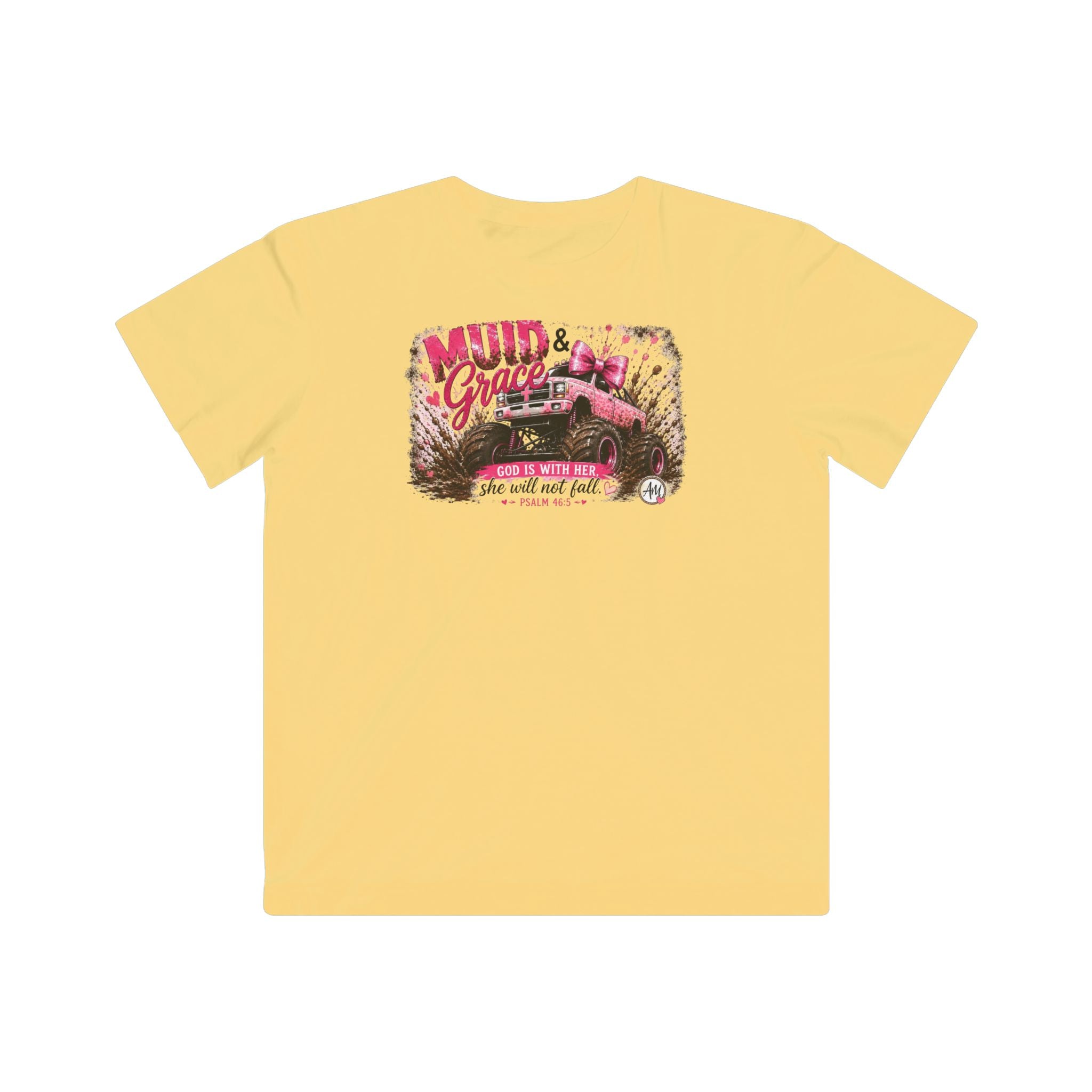 Kids Mud & Gracie Off‑Road Truck Tee — Pink Girls’ Dirt Bike Adventure Shirt