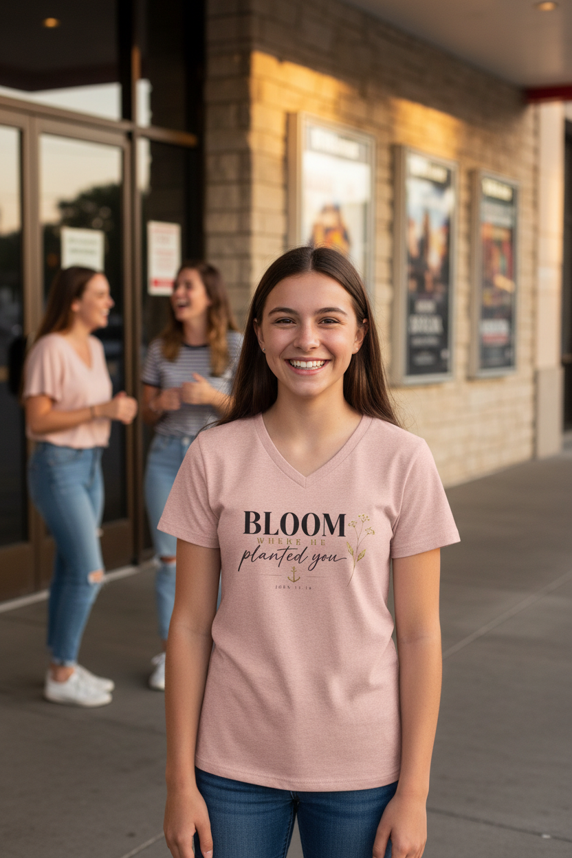 Bloom Where He Planted You V-Neck Tee