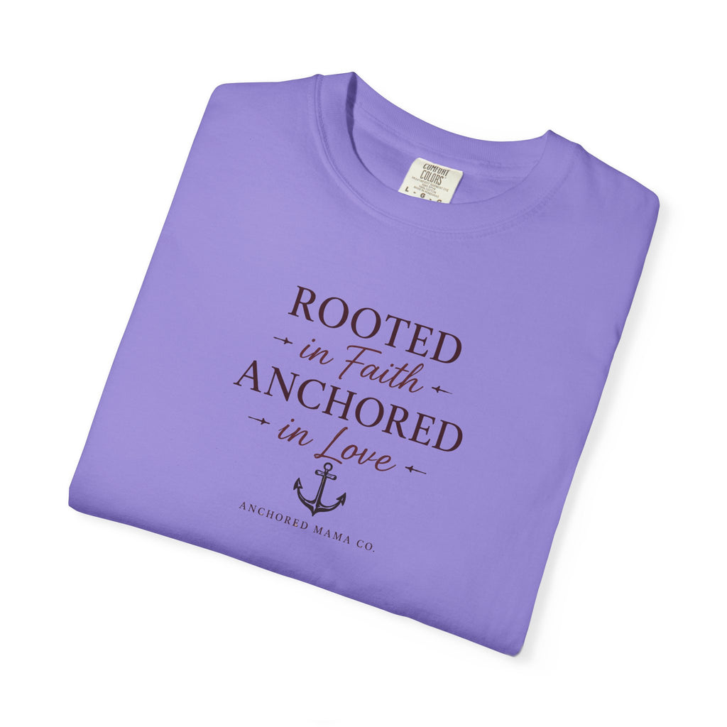 Rooted in Faith Anchored in Love T-Shirt — Christian Anchor Graphic Tee