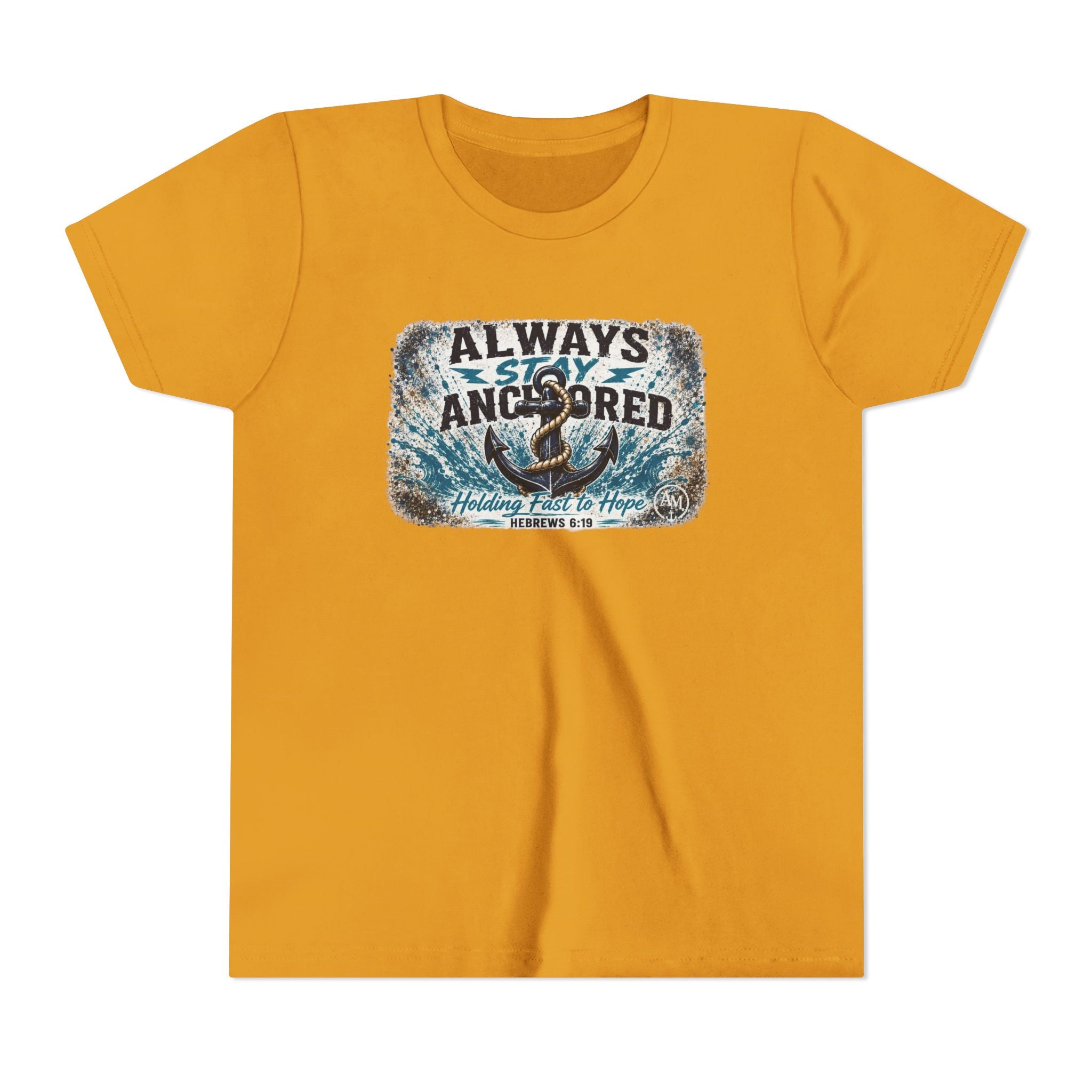 Youth Tee — "Always Stay Anchored" Nautical Anchor Graphic Kids Shirt