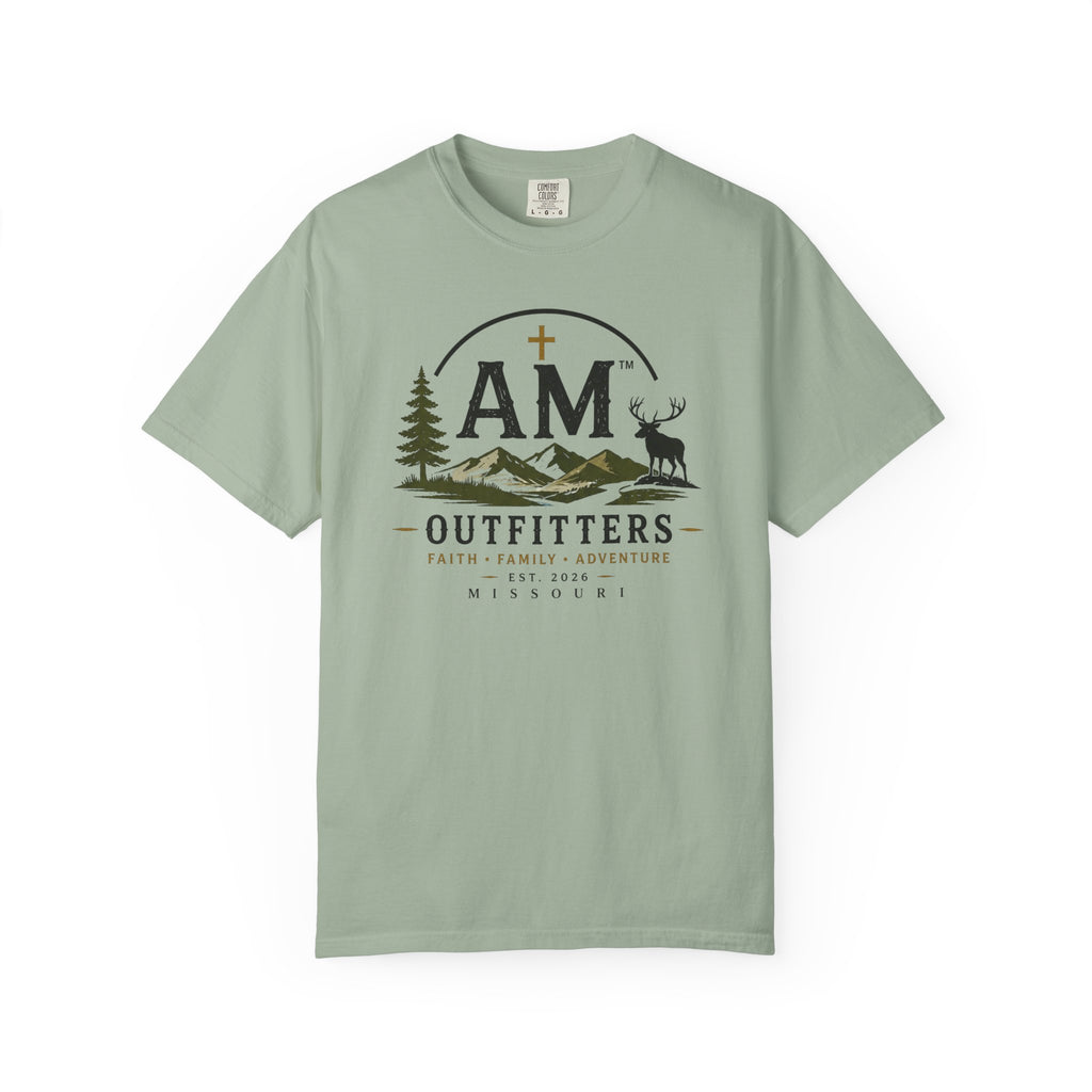 Outfitters T-Shirt — AM Mountains & Deer Graphic (Faith • Family • Adventure)