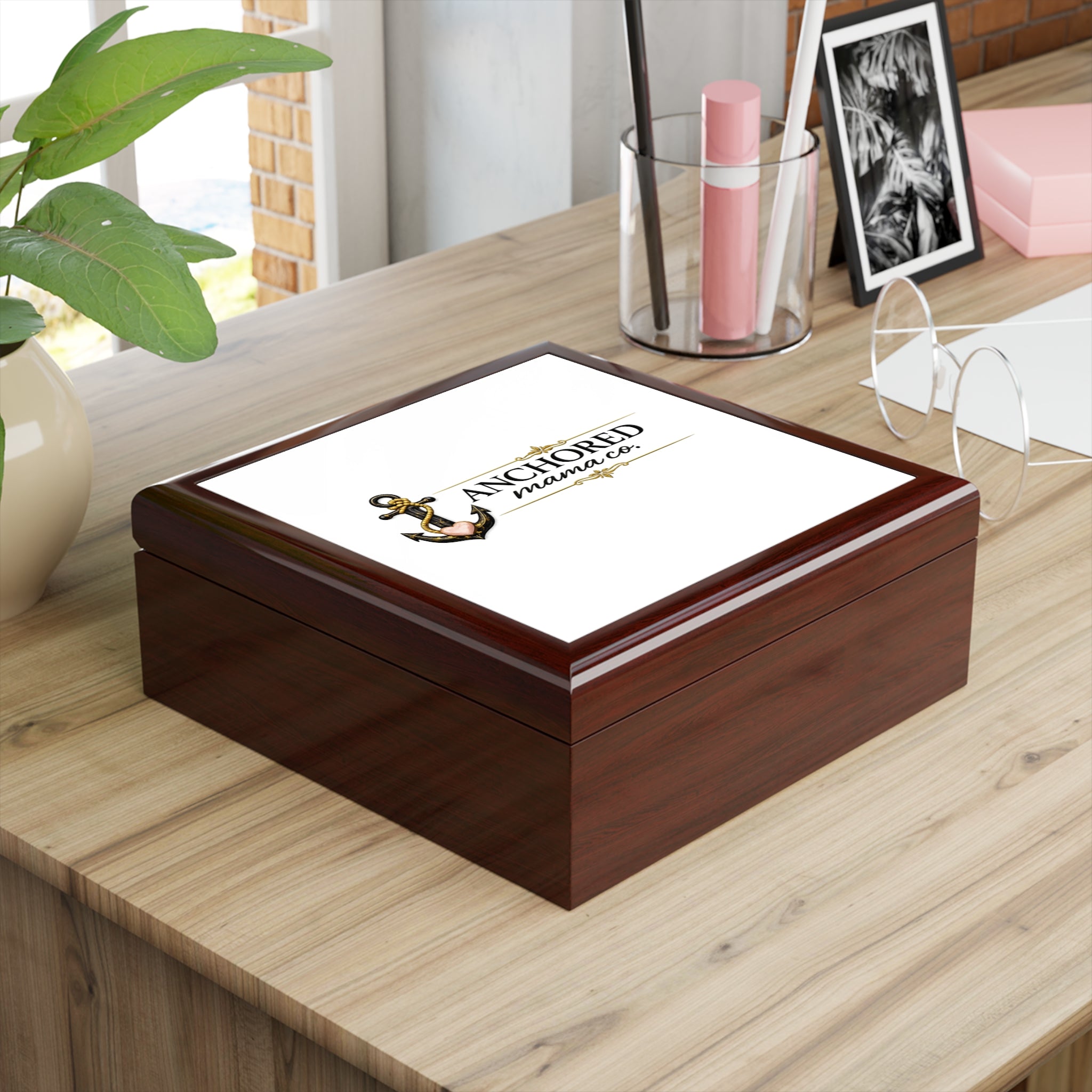 Anchored Mama Heirloom Jewelry Box | Wooden Keepsake Box with Ceramic Lid