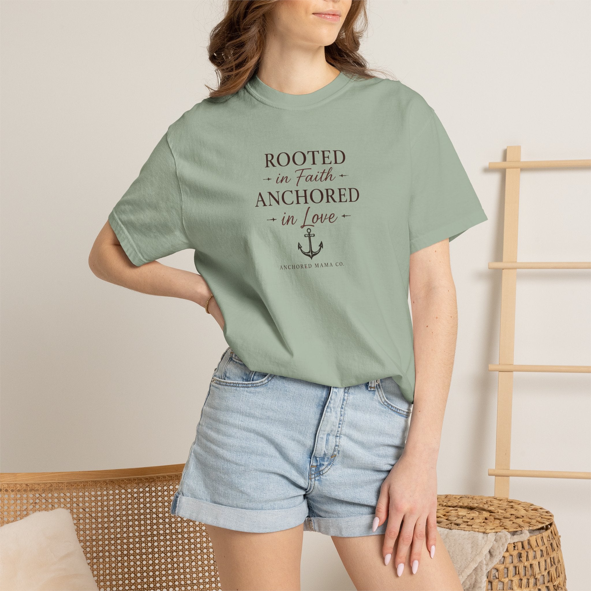 Rooted in Faith Anchored in Love T-Shirt — Christian Anchor Graphic Tee