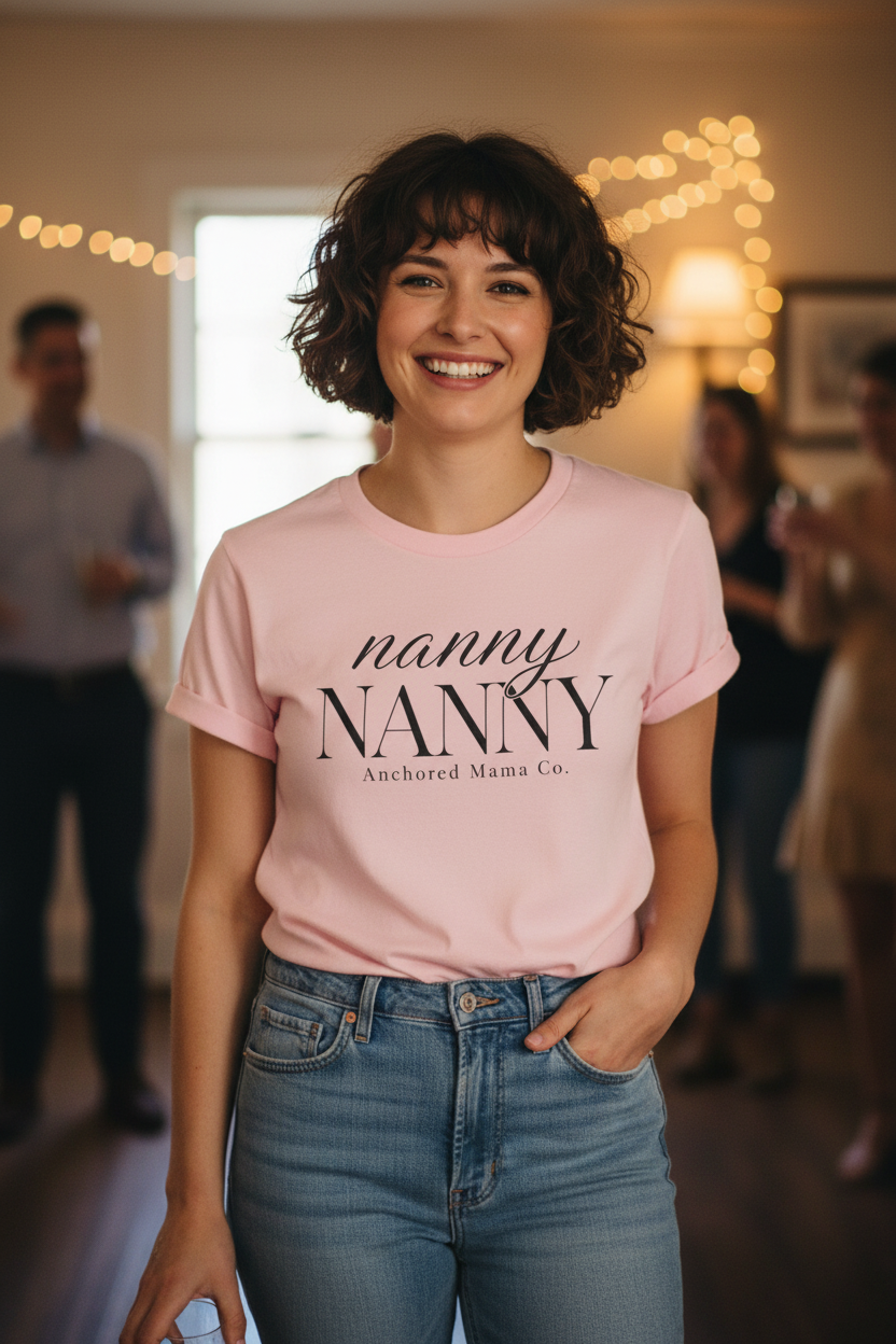 Nanny NANNY Script Logo T-Shirt — Casual Caregiver Gift
