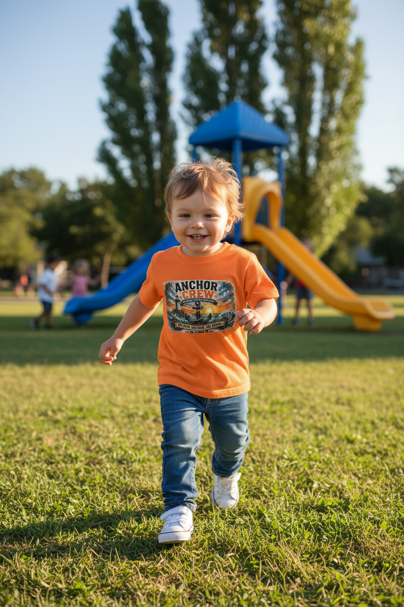 Anchor Crew Youth Tee — Nautical Kids Shirt with Anchor Sunset Graphic