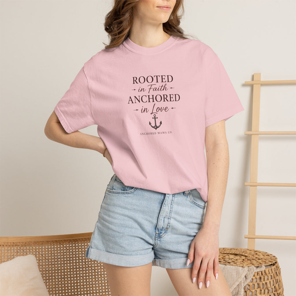 Rooted in Faith Anchored in Love T-Shirt — Christian Anchor Graphic Tee