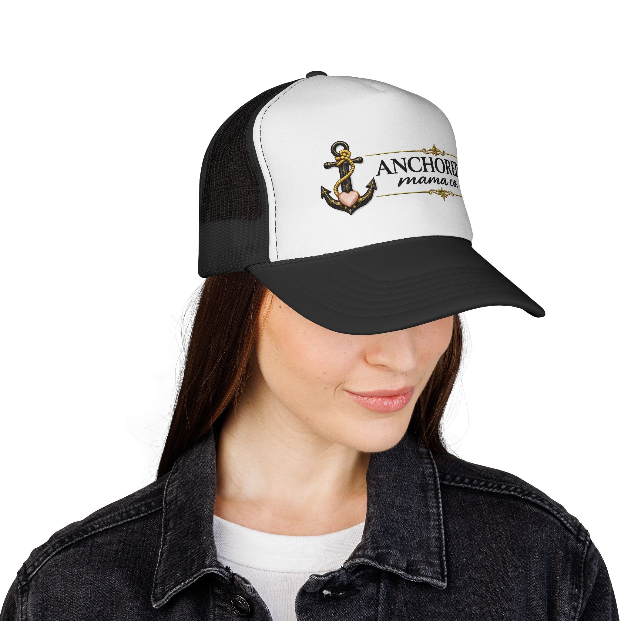 Anchored Mama Co. Trucker Hat – Vintage Anchor Mesh Cap for Christian Moms