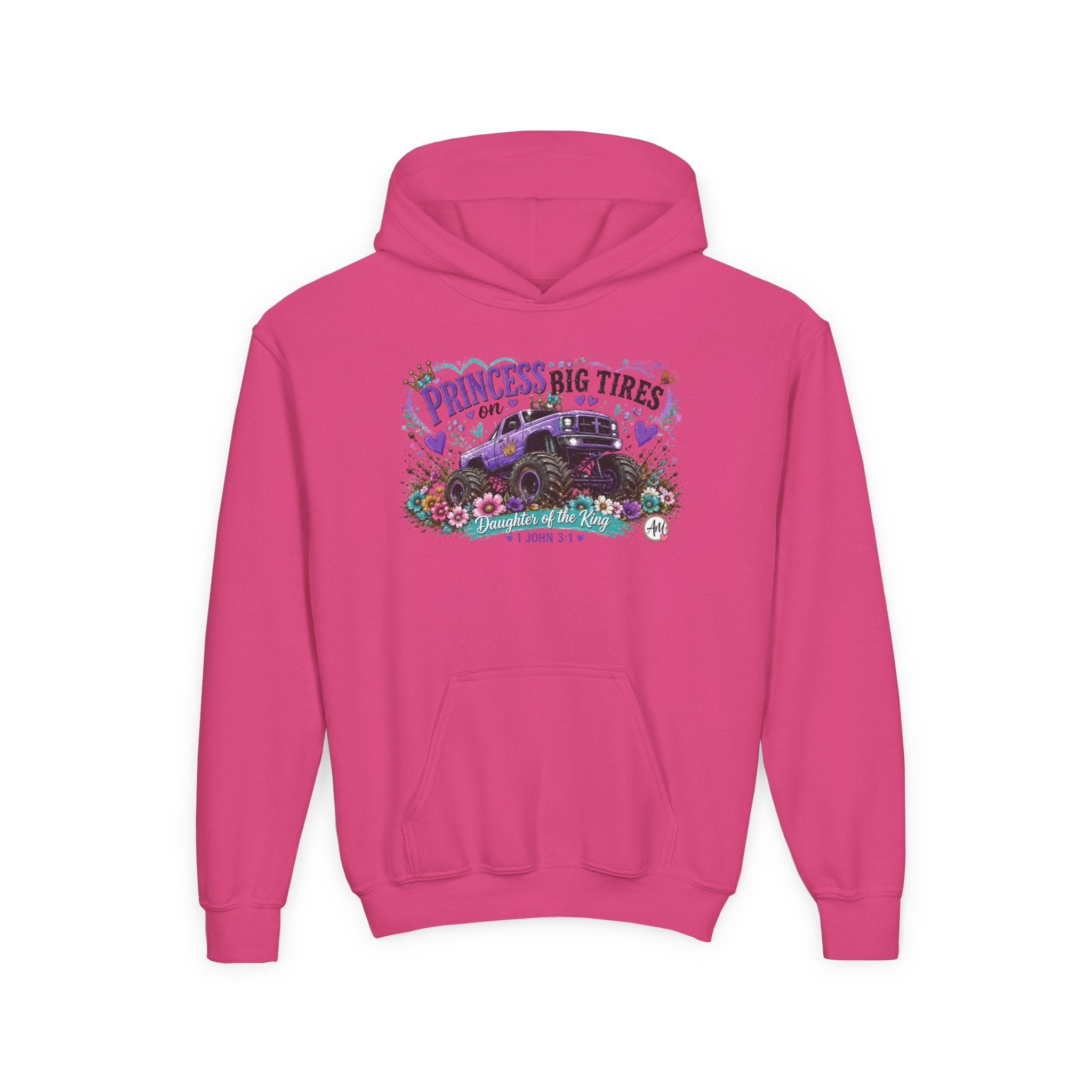 Youth Hoodie - "Princess of Big Tires" Monster Truck Floral Graphic