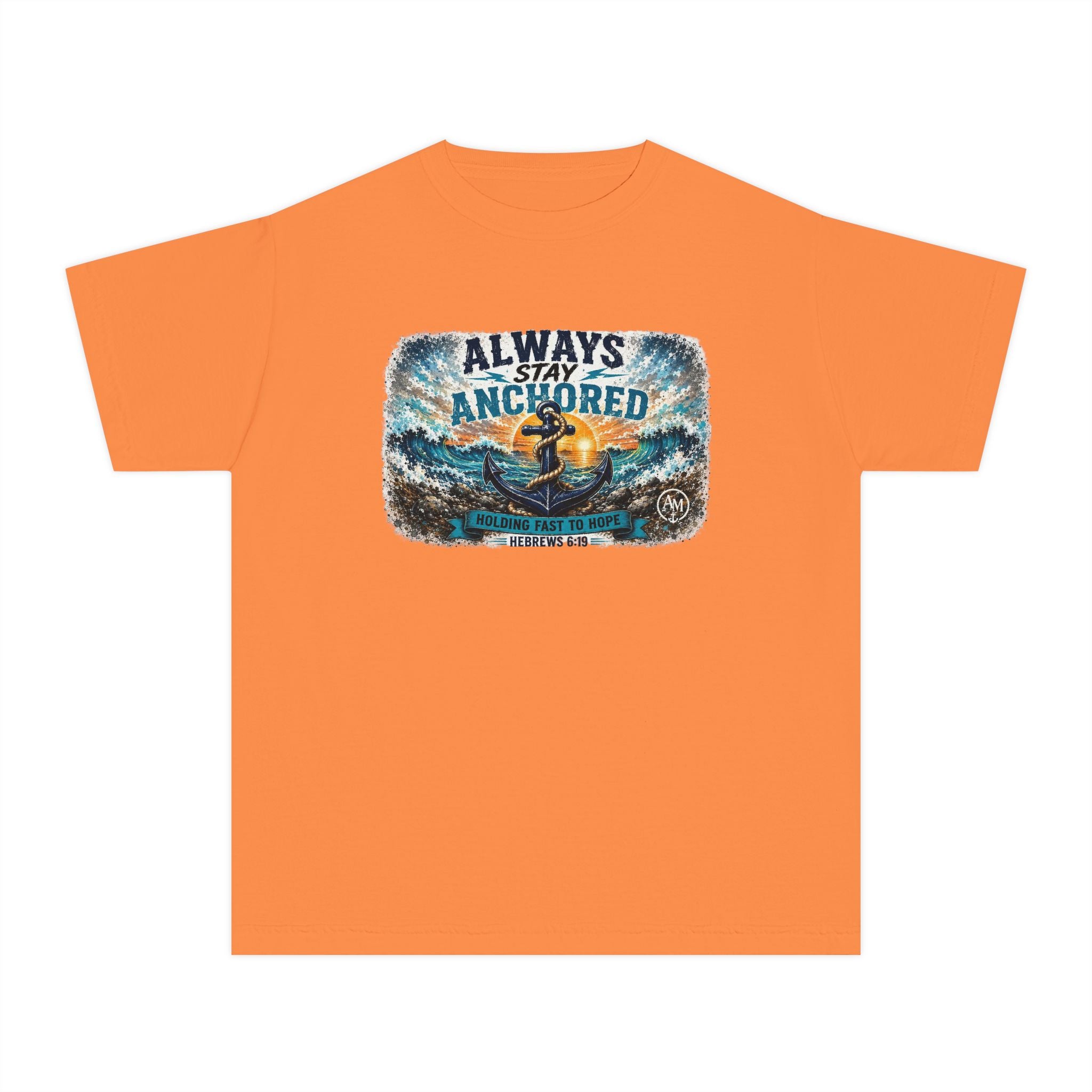 Youth Tee - "Always Stay Anchored" Nautical Anchor Sunset Graphic