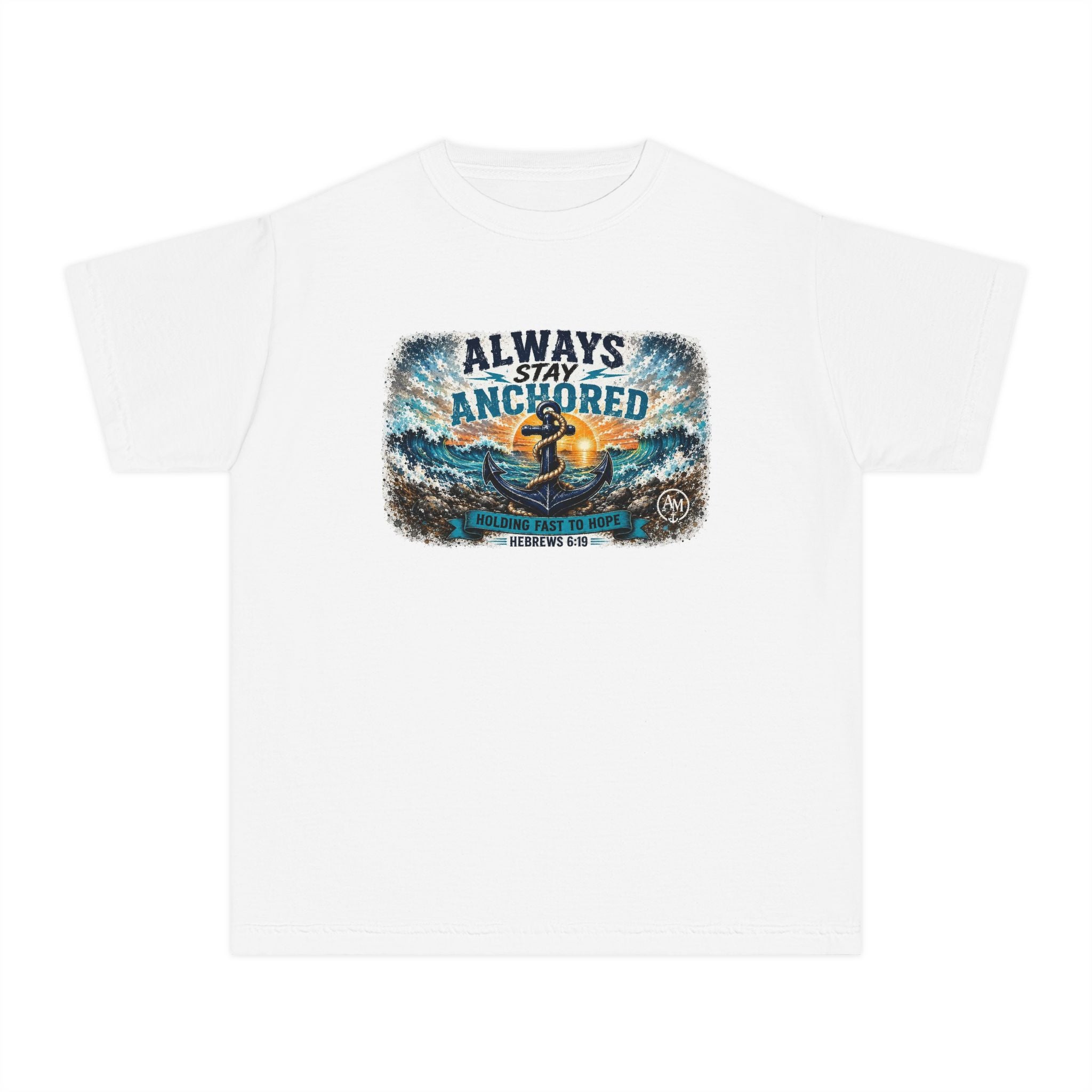 Youth Tee - "Always Stay Anchored" Nautical Anchor Sunset Graphic