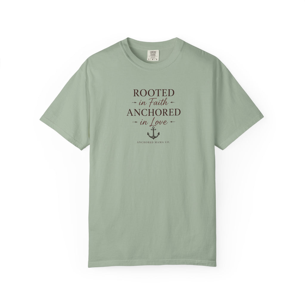 Rooted in Faith Anchored in Love T-Shirt — Christian Anchor Graphic Tee