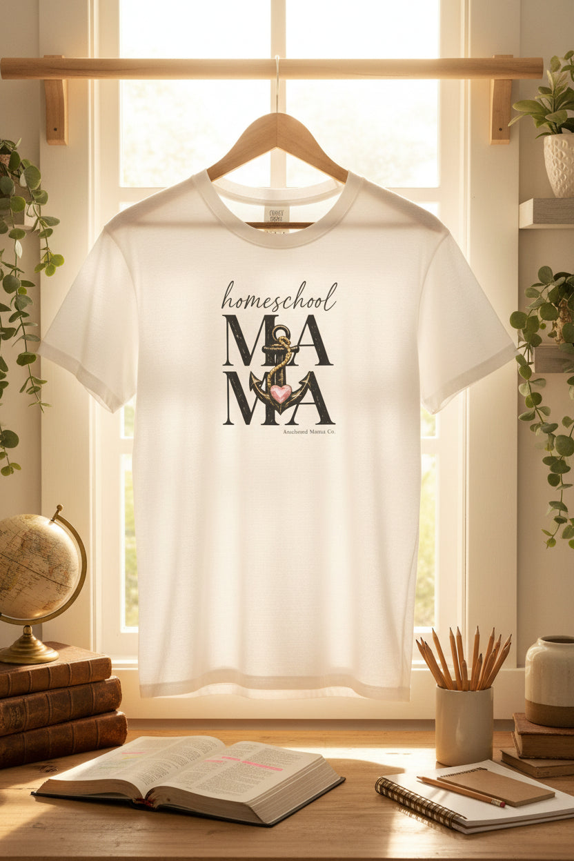 Homeschool Mama™ Floral Anchor T-Shirt | Christian Homeschool Mom Tee | Anchored Mama Studio