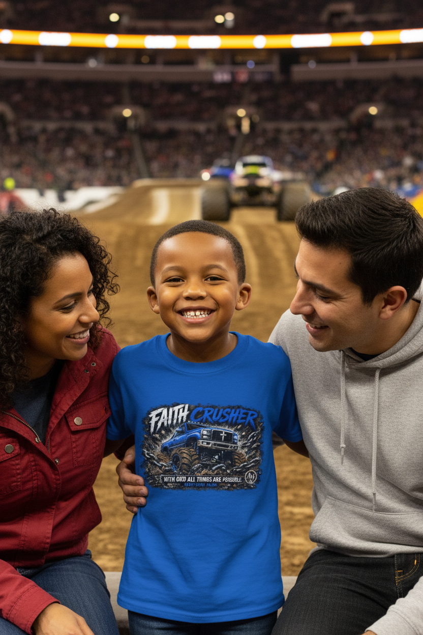 Toddler T-Shirt — "Faith Crusher" Monster Truck Christian Graphic