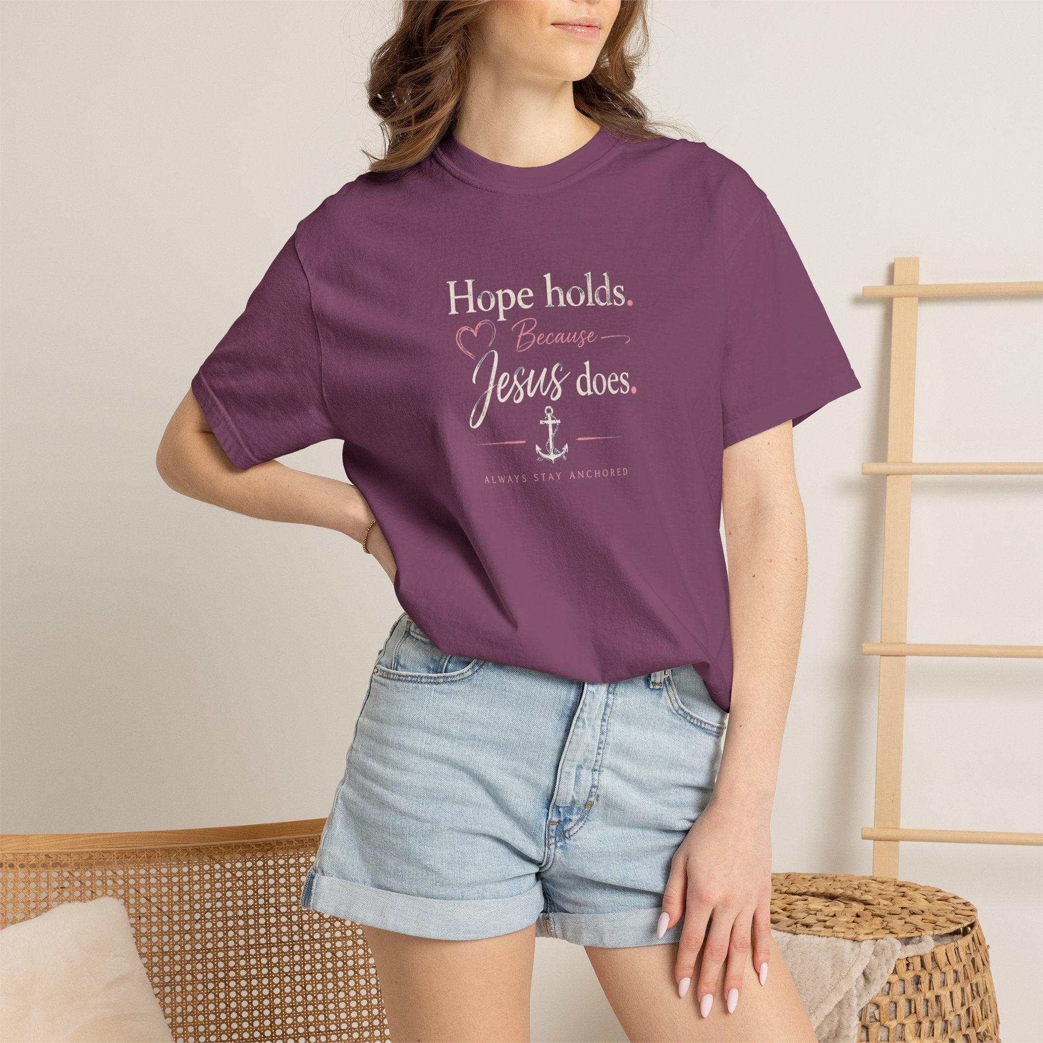 Christian T‑Shirt — "Hope Holds Because Jesus Does" Inspirational Tee