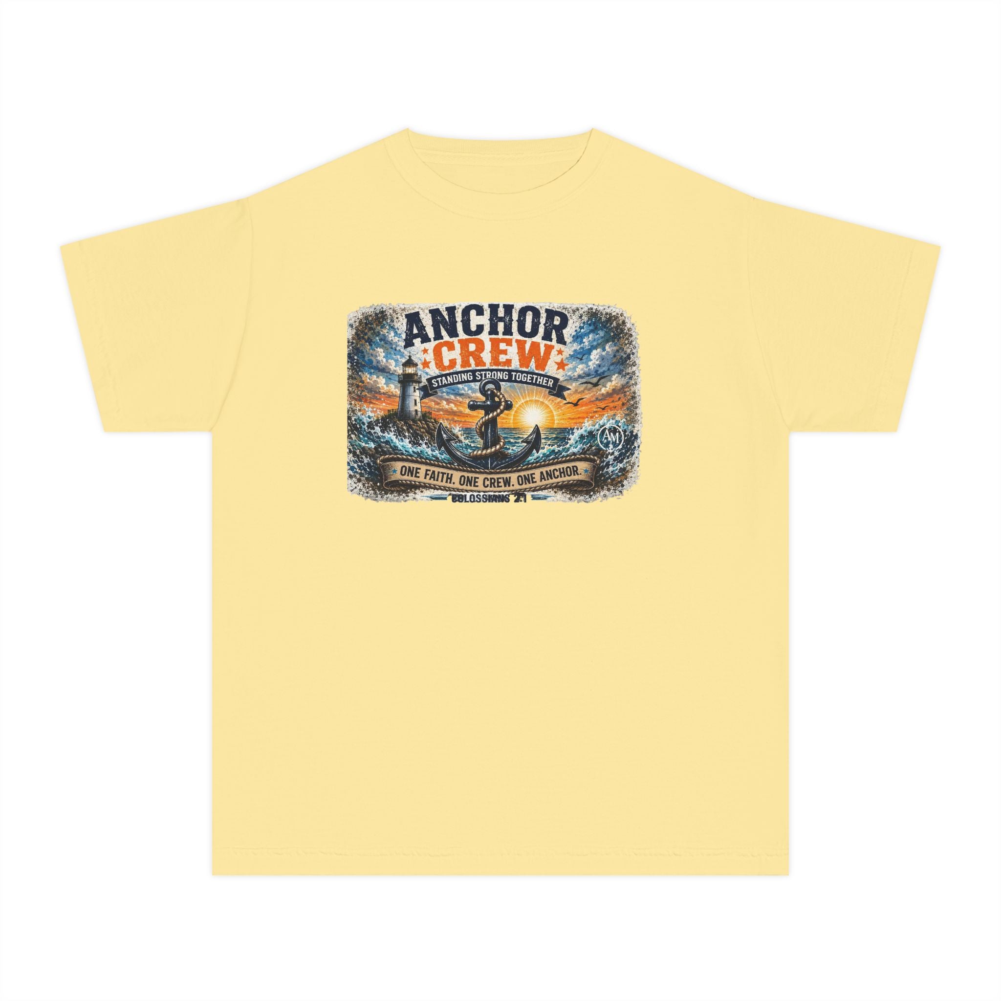 Anchor Crew Youth Tee — Nautical Kids Shirt with Anchor Sunset Graphic