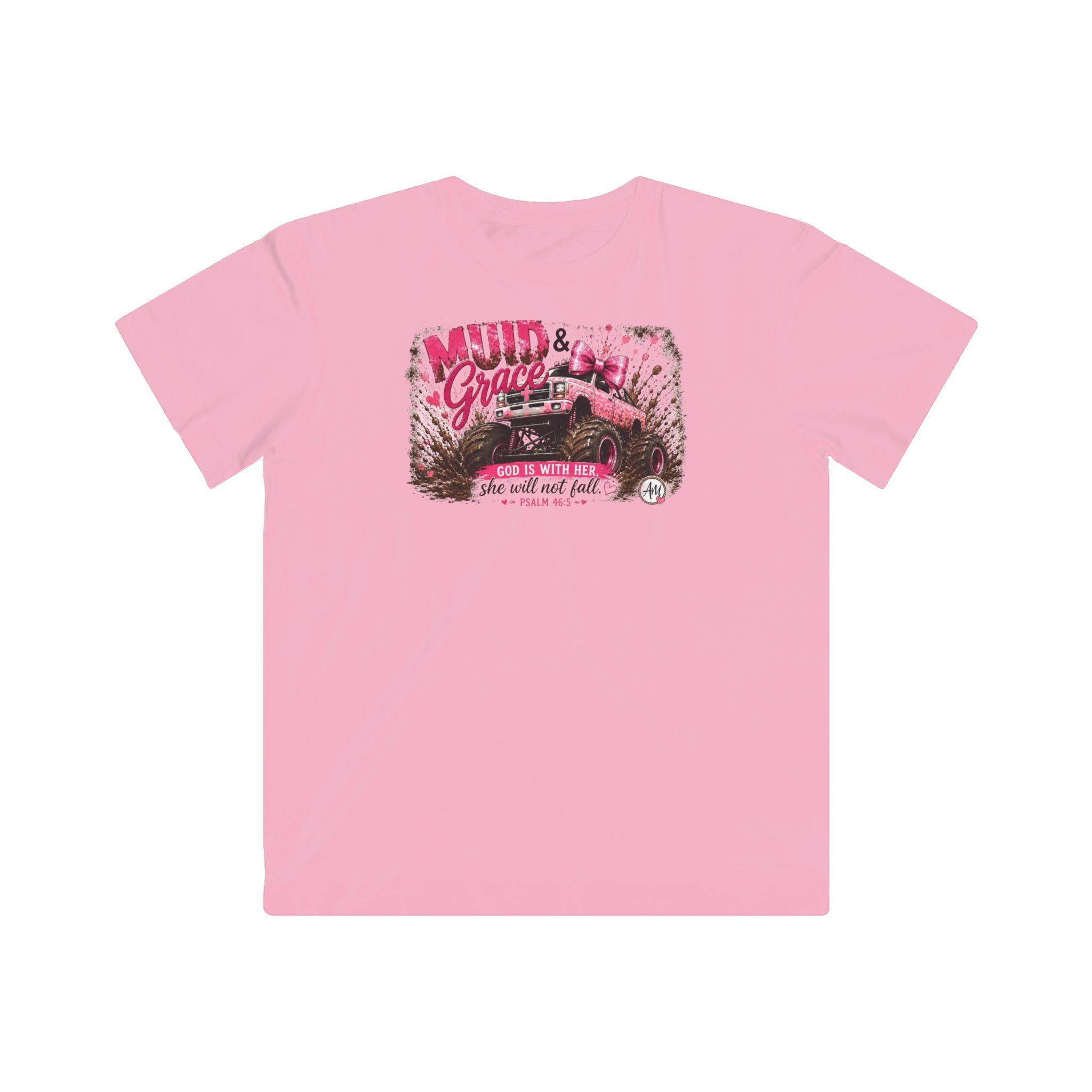 Kids Mud & Gracie Off‑Road Truck Tee — Pink Girls’ Dirt Bike Adventure Shirt