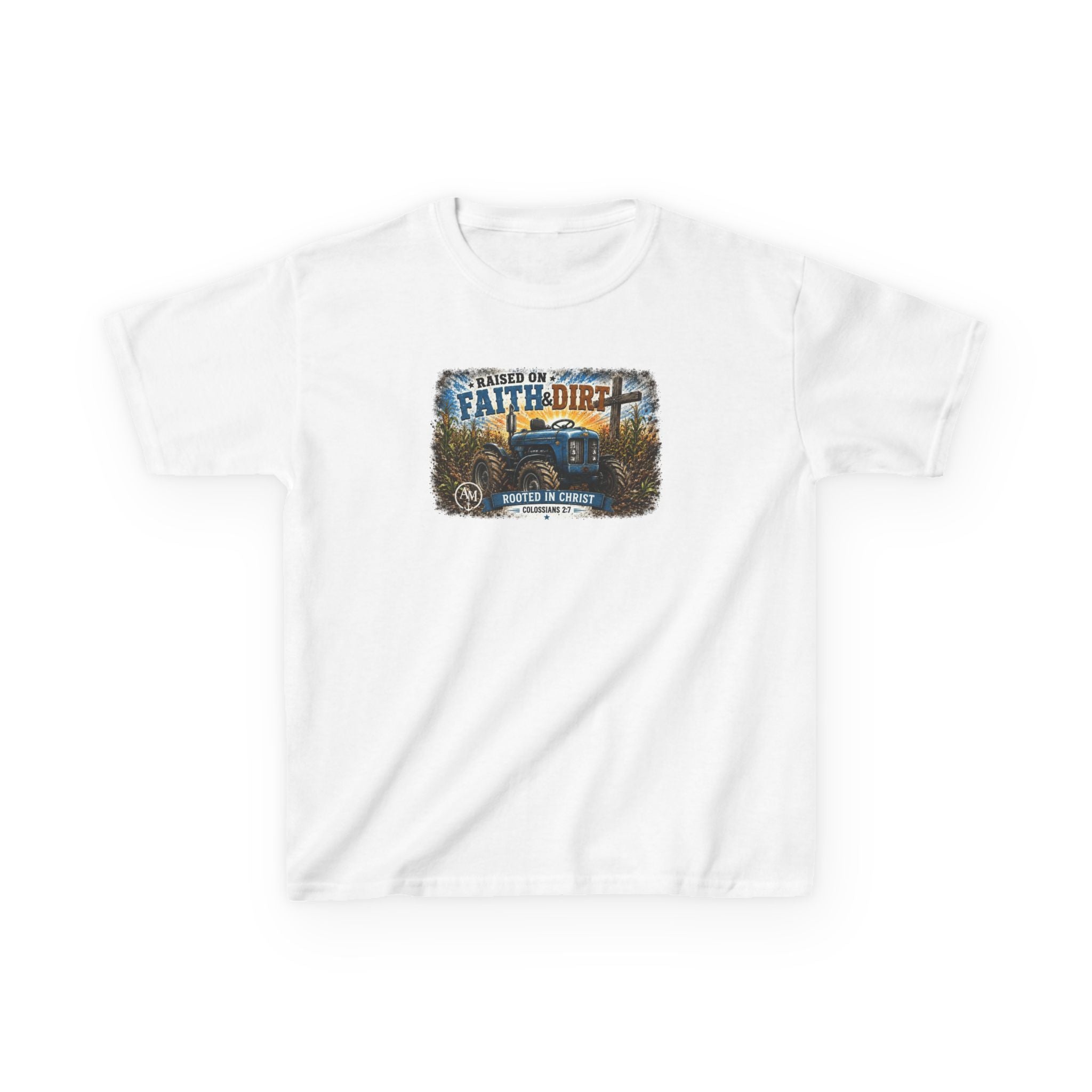 Kids Tractor Tee "Faith & Dirt" Vintage Farm Shirt