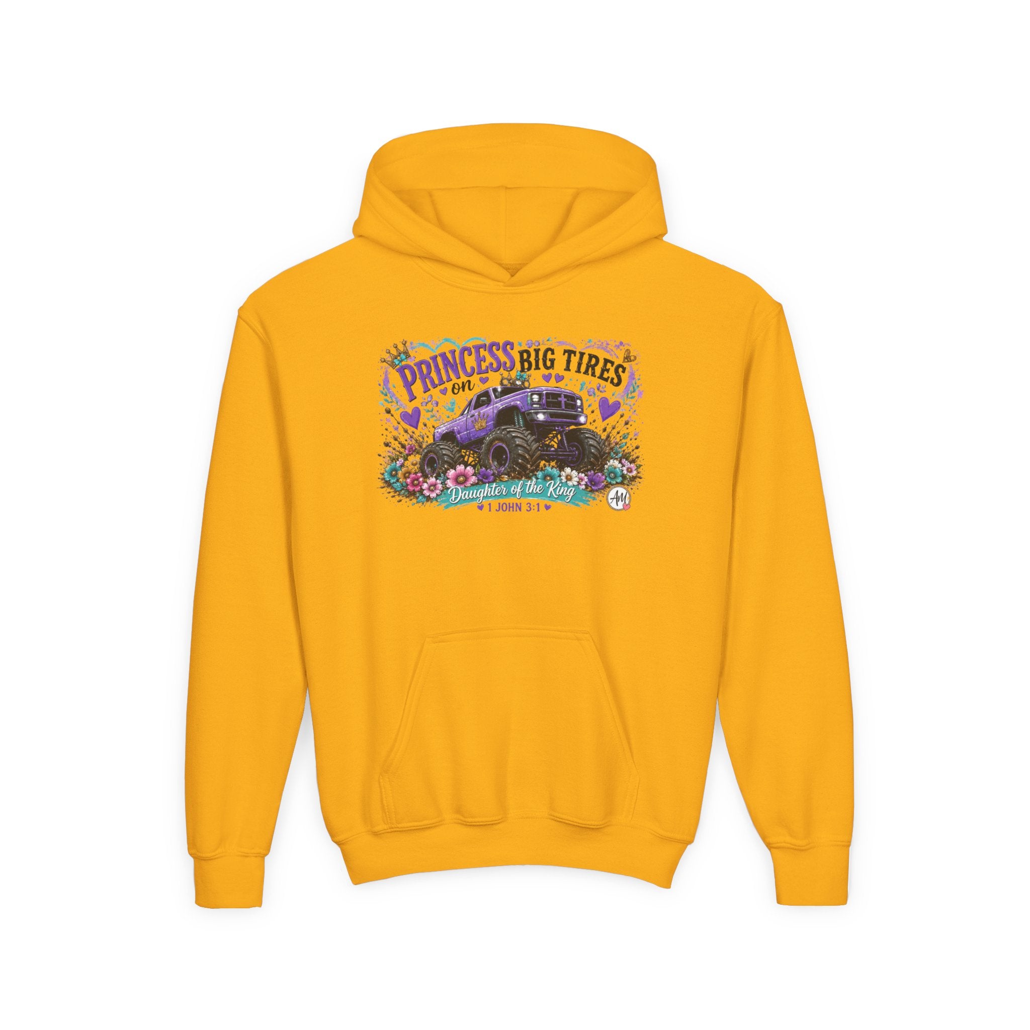 Youth Hoodie - "Princess of Big Tires" Monster Truck Floral Graphic