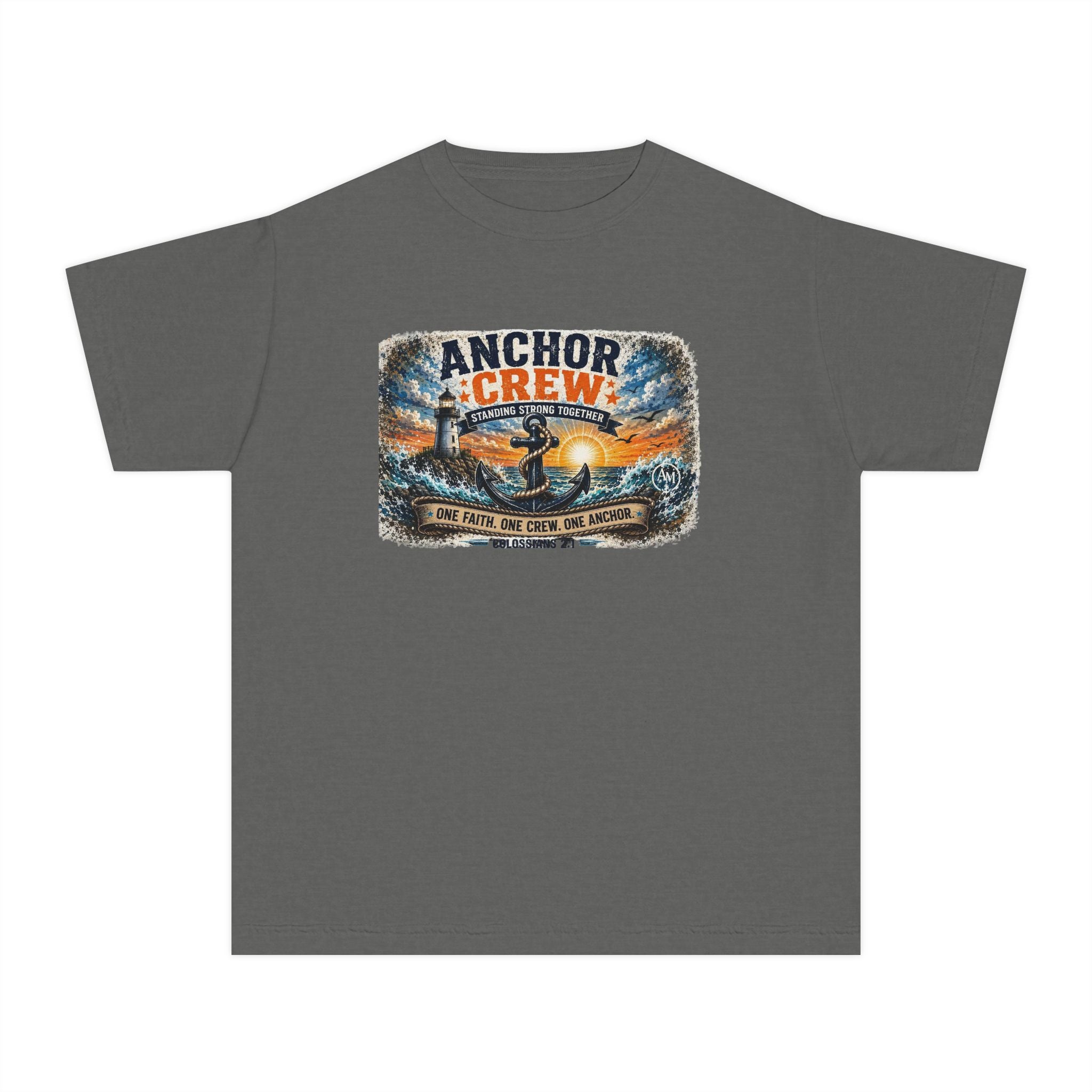 Anchor Crew Youth Tee — Nautical Kids Shirt with Anchor Sunset Graphic