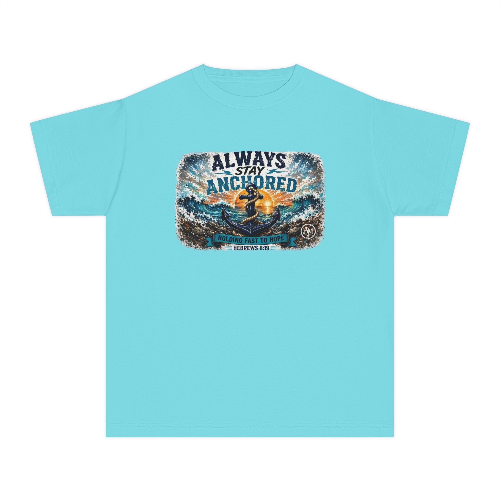 Youth Tee - "Always Stay Anchored" Nautical Anchor Sunset Graphic