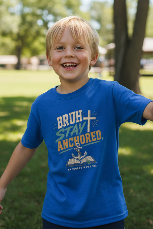 Kids T-Shirt — “Bruh Stay Anchored” Nautical Faith Graphic Tee