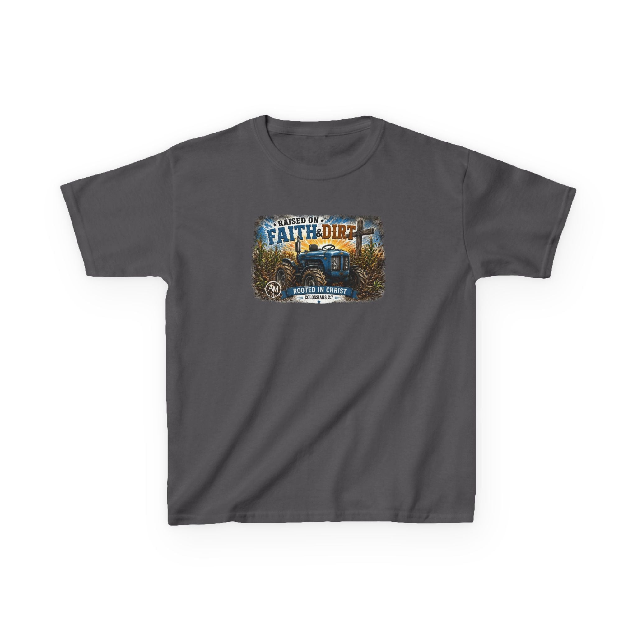Kids Tractor Tee "Faith & Dirt" Vintage Farm Shirt