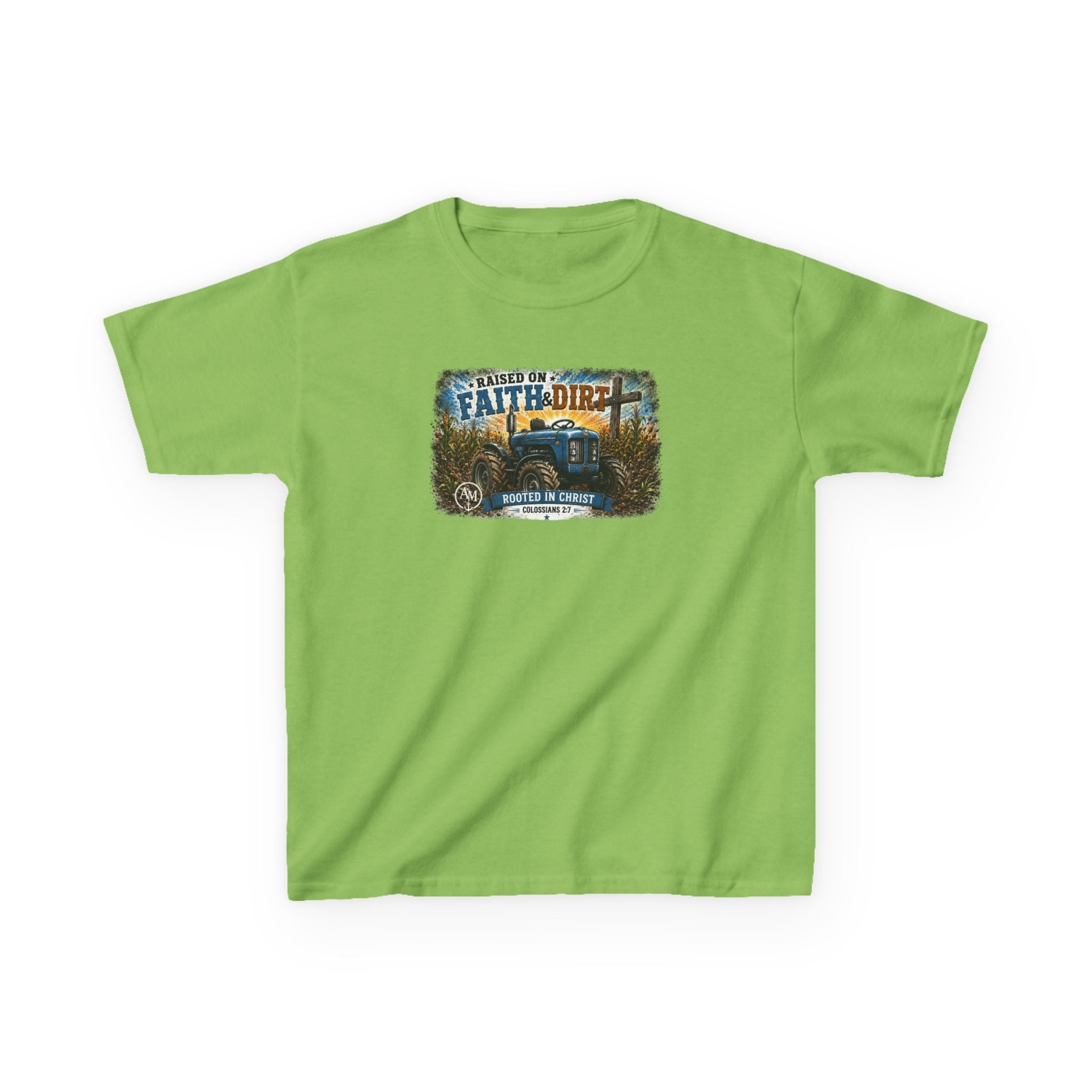 Kids Tractor Tee "Faith & Dirt" Vintage Farm Shirt