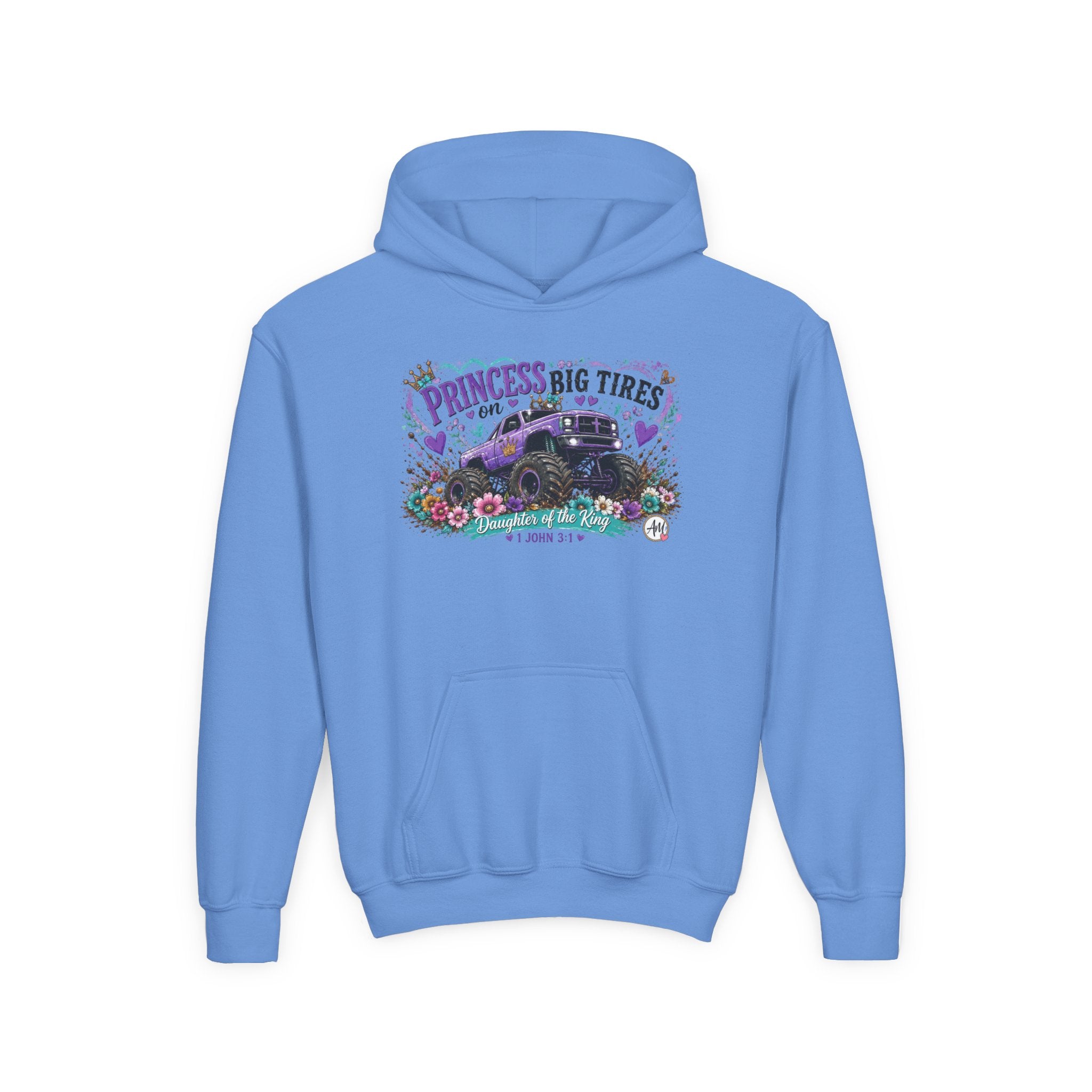 Youth Hoodie - "Princess of Big Tires" Monster Truck Floral Graphic