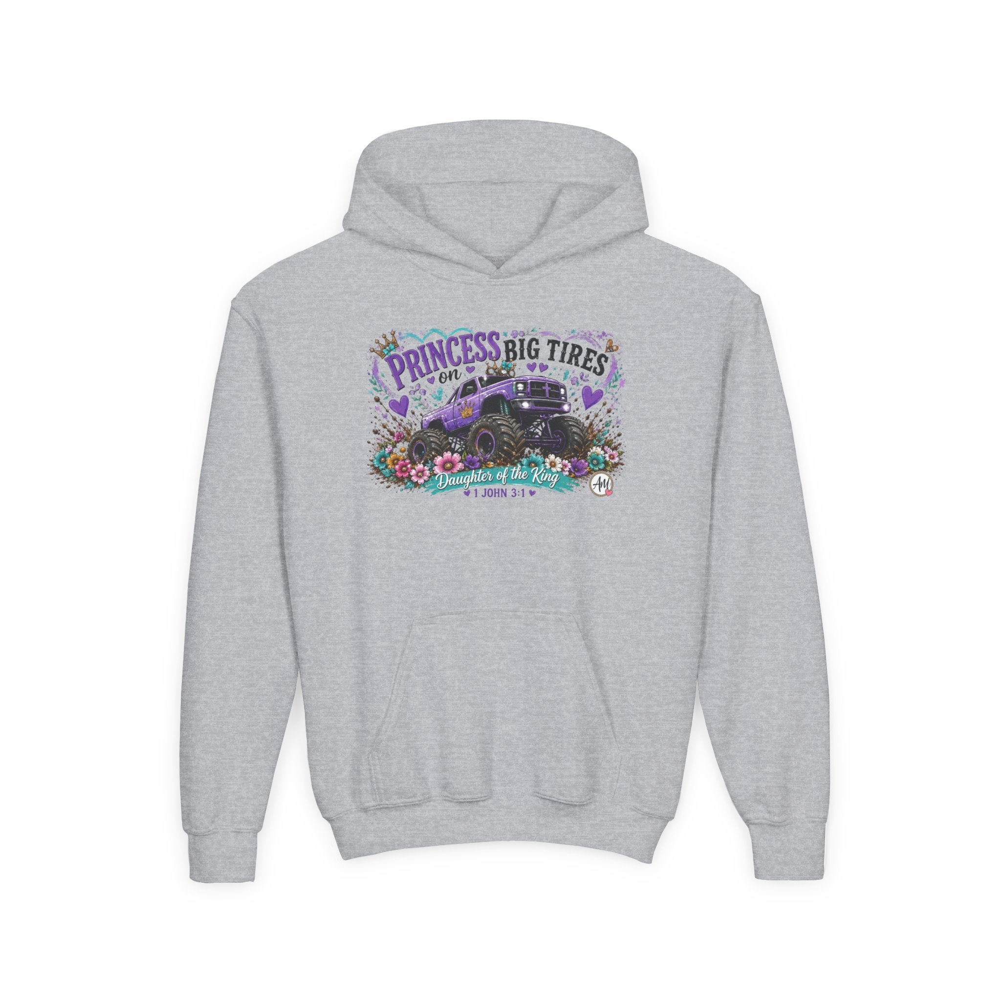 Youth Hoodie - "Princess of Big Tires" Monster Truck Floral Graphic