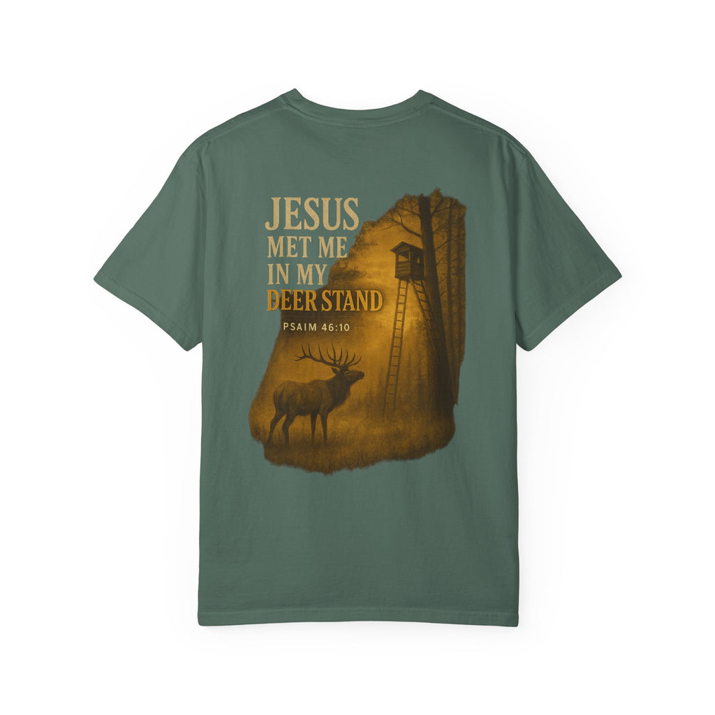 Christian Deer Stand T-Shirt — "Jesus Met Me In My Deer Stand" Hunting Tee