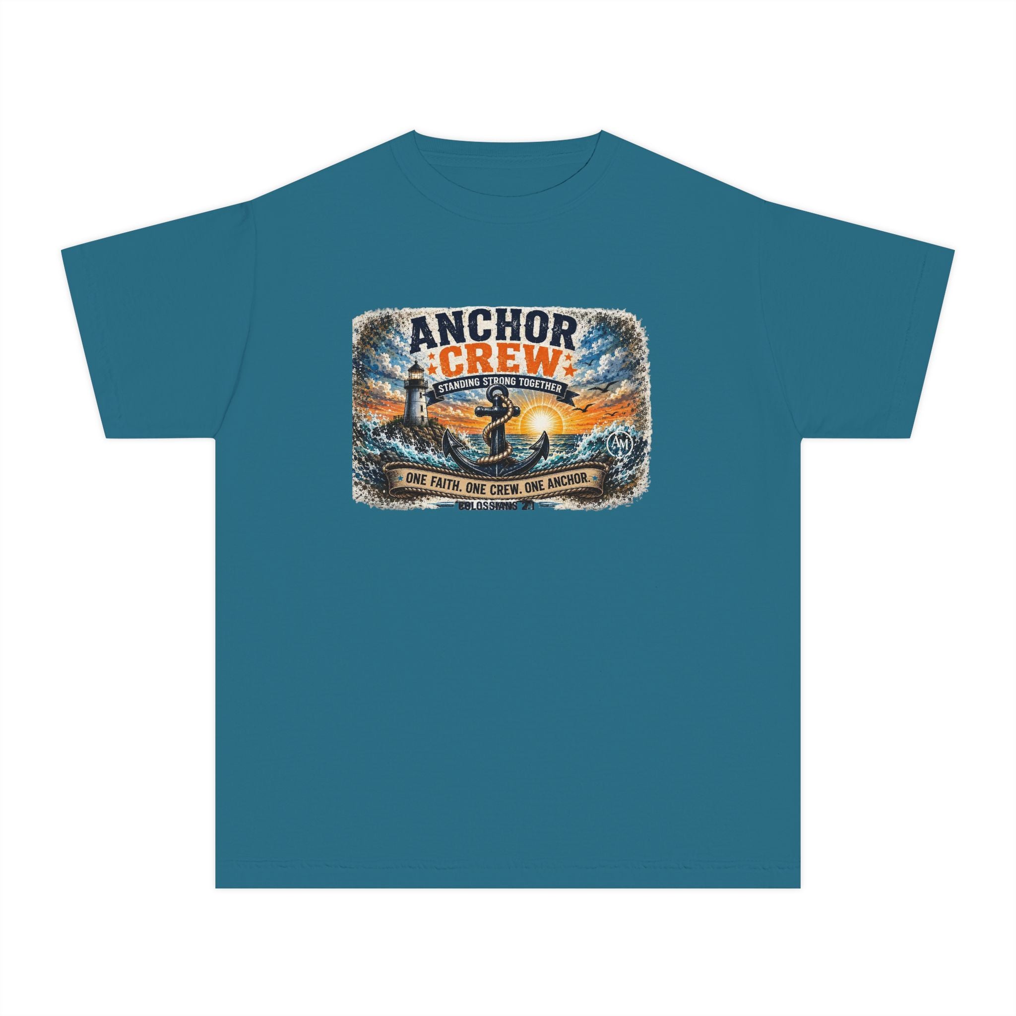 Anchor Crew Youth Tee — Nautical Kids Shirt with Anchor Sunset Graphic