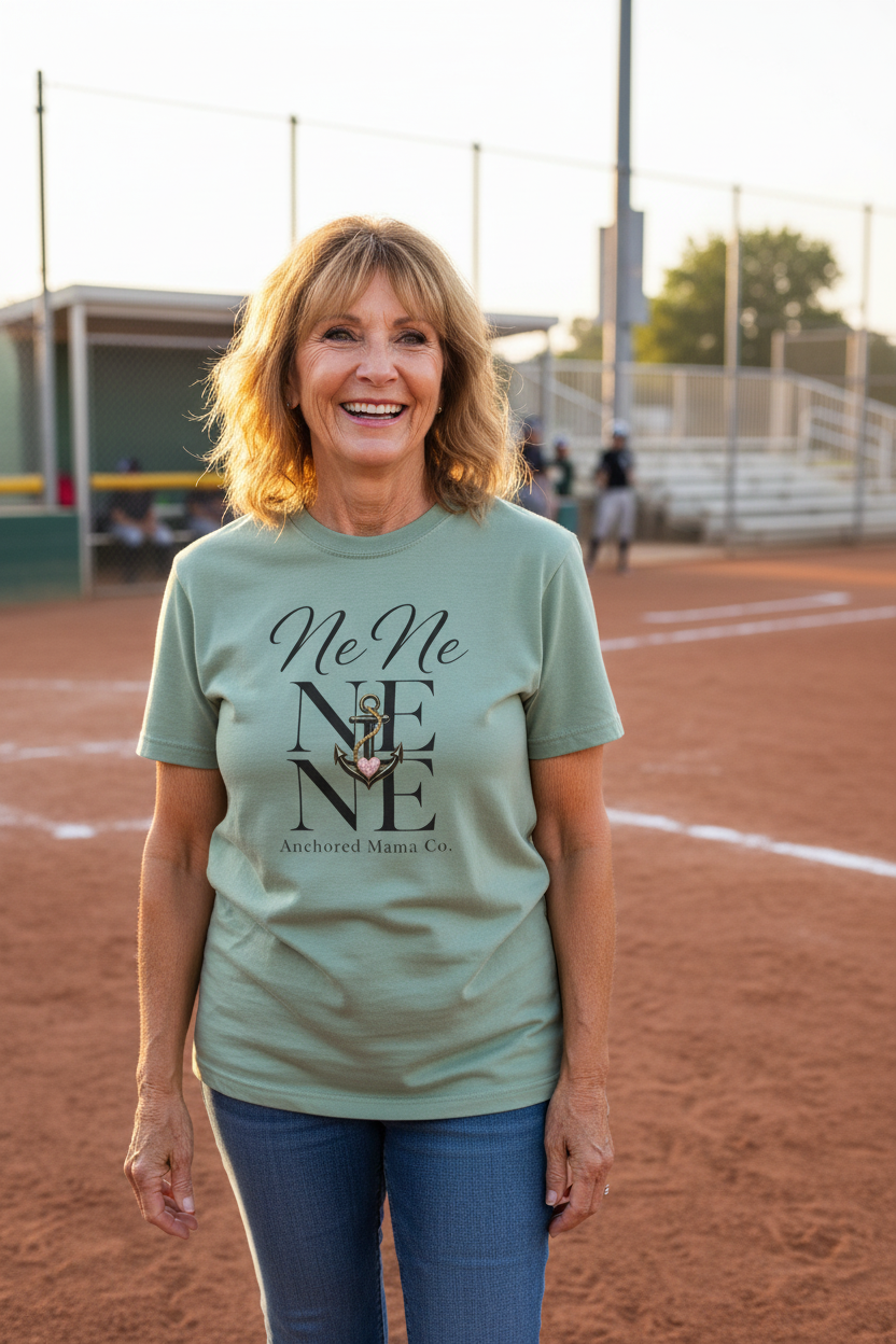 NeNe Script Monogram T-Shirt — Floral Anchor Mom Design