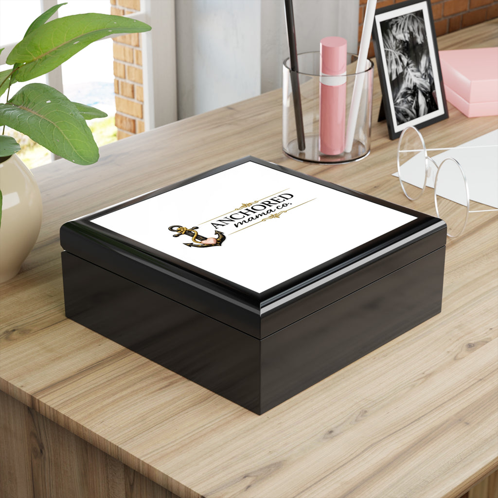 Anchored Mama Heirloom Jewelry Box | Wooden Keepsake Box with Ceramic Lid