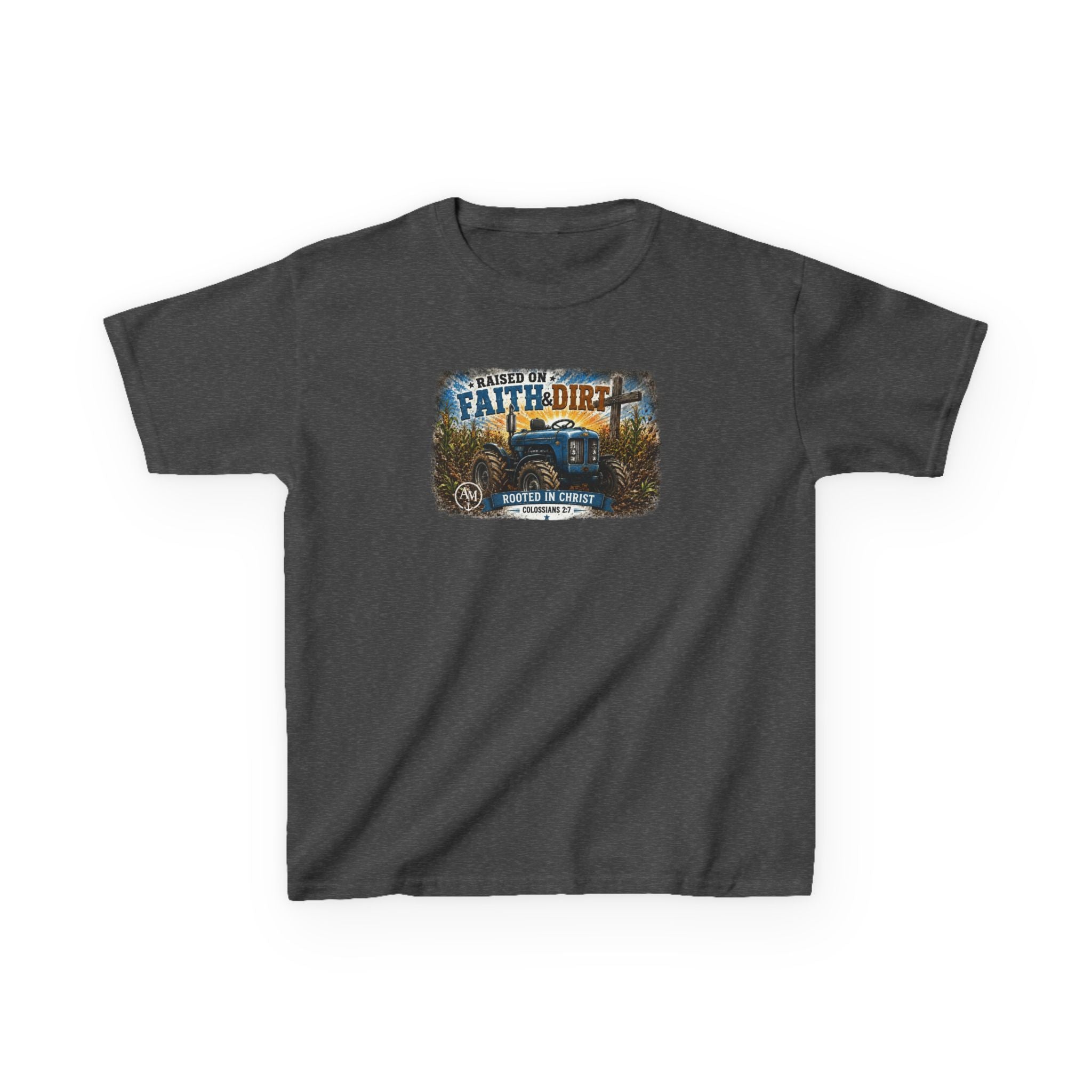 Kids Tractor Tee "Faith & Dirt" Vintage Farm Shirt