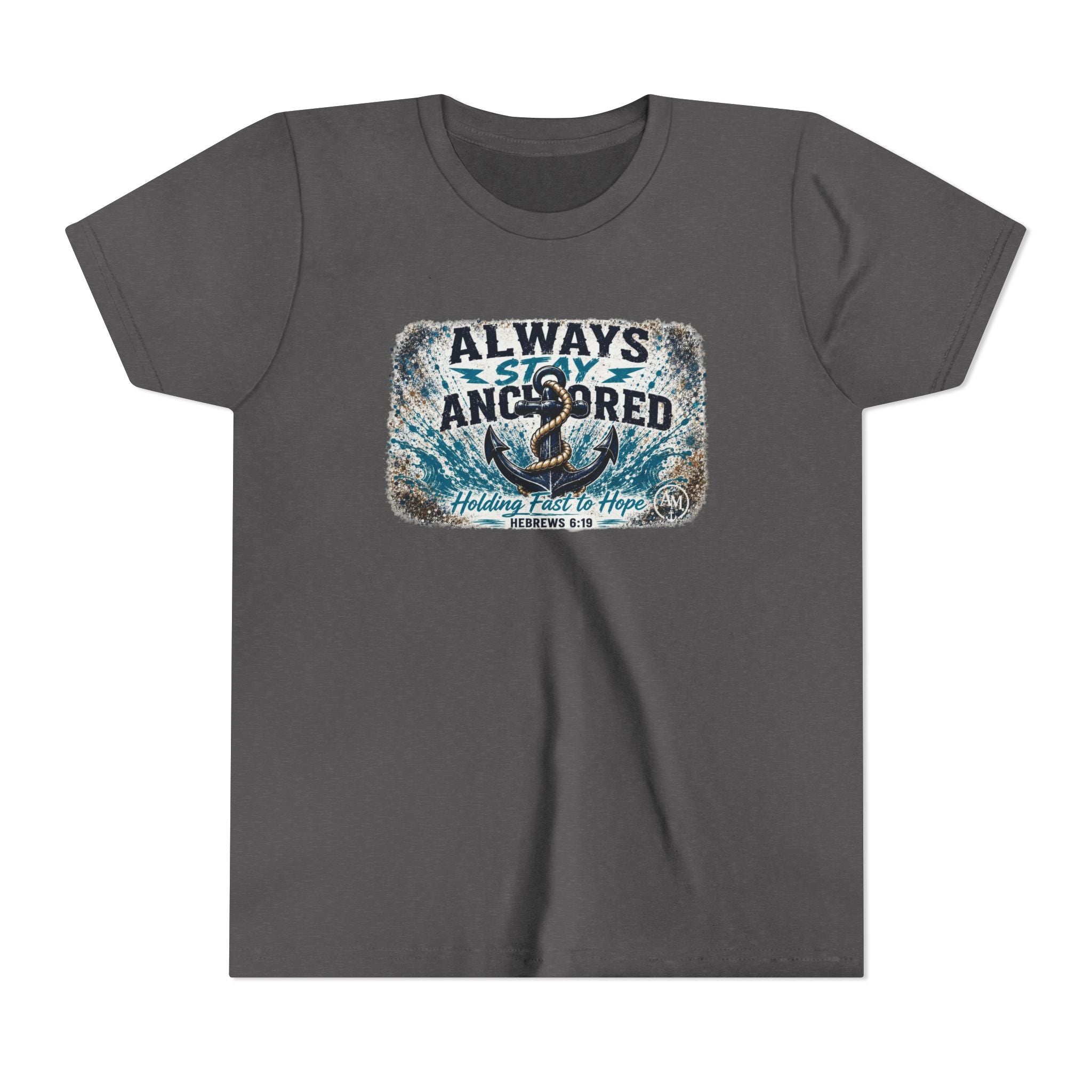 Youth Tee — "Always Stay Anchored" Nautical Anchor Graphic Kids Shirt