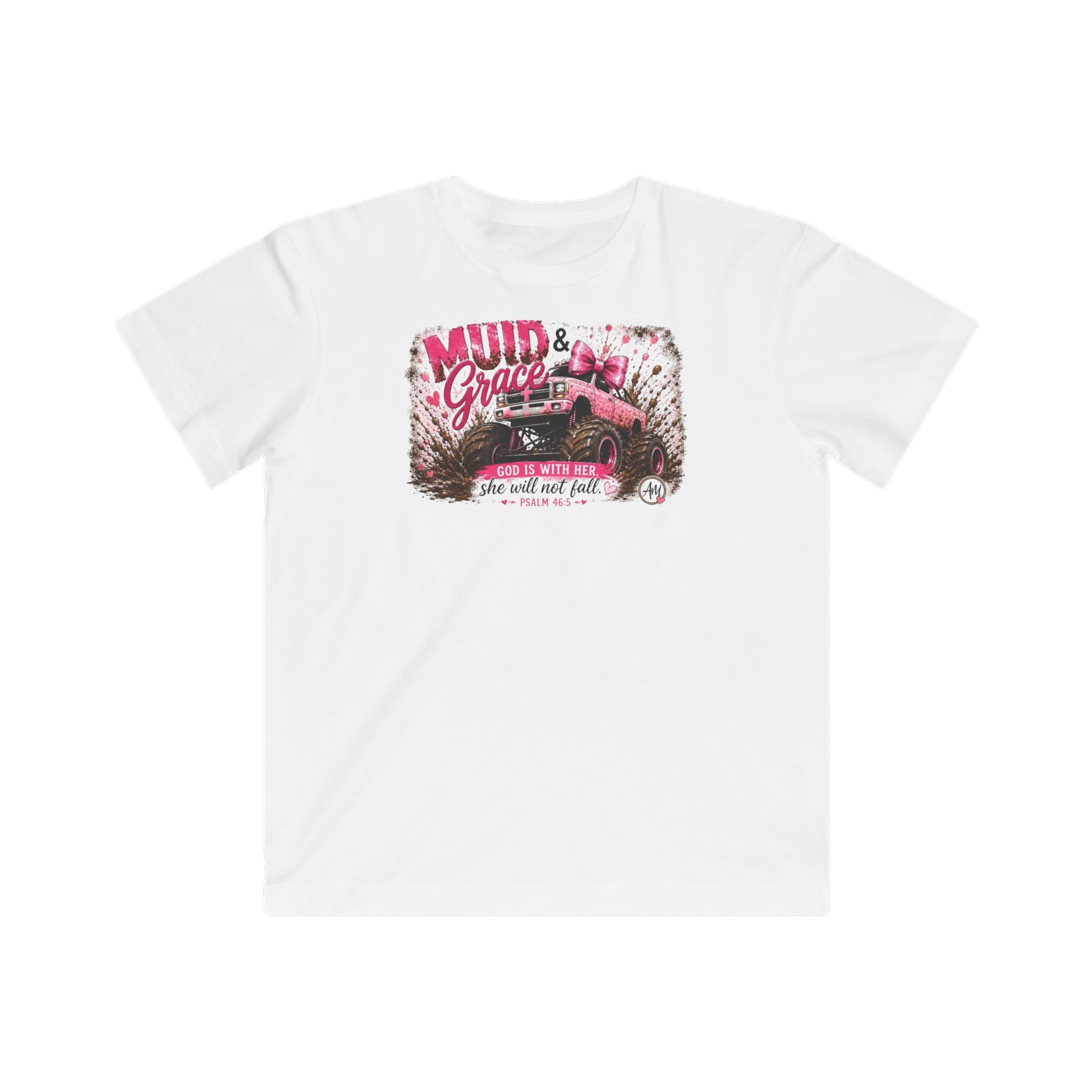 Kids Mud & Gracie Off‑Road Truck Tee — Pink Girls’ Dirt Bike Adventure Shirt