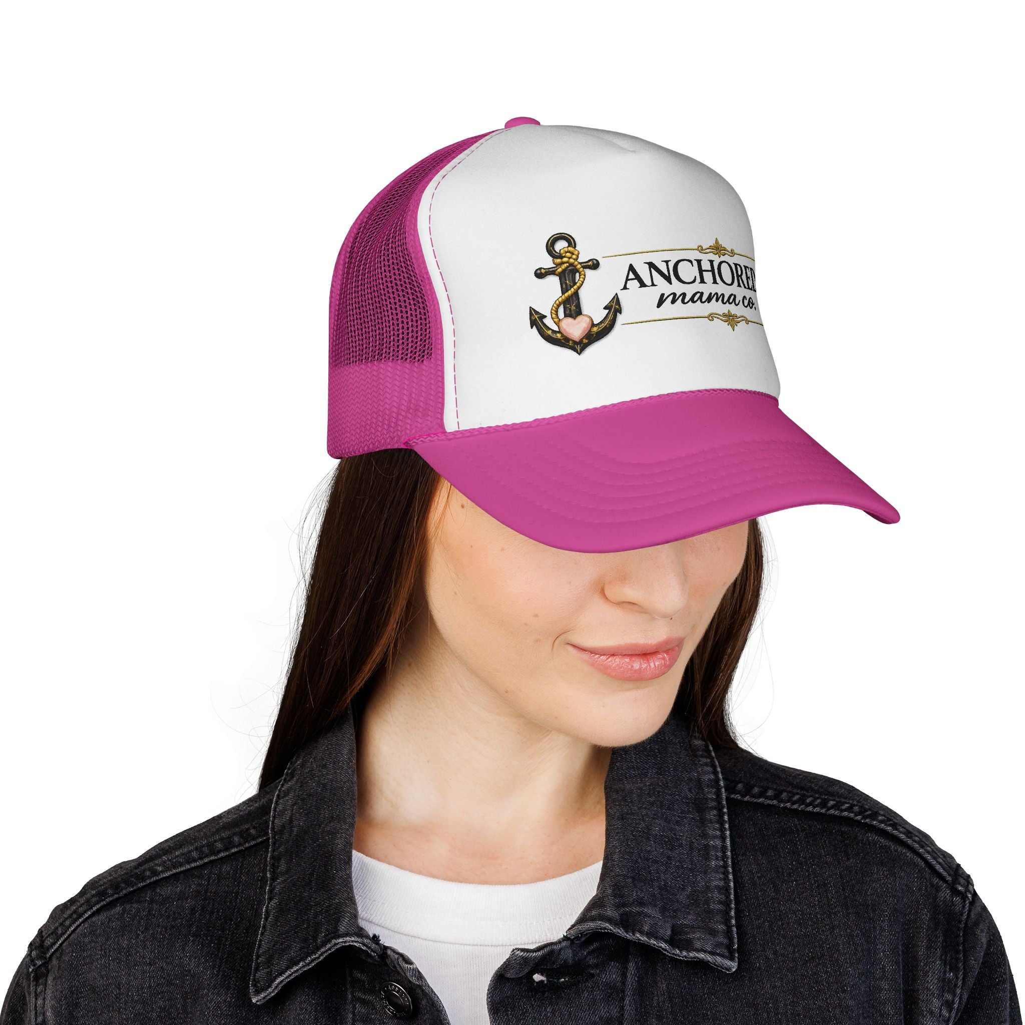 Anchored Mama Co. Trucker Hat – Vintage Anchor Mesh Cap for Christian Moms
