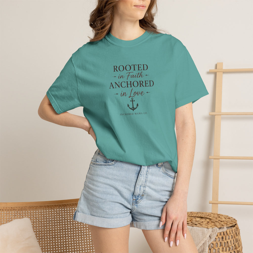 Rooted in Faith Anchored in Love T-Shirt — Christian Anchor Graphic Tee