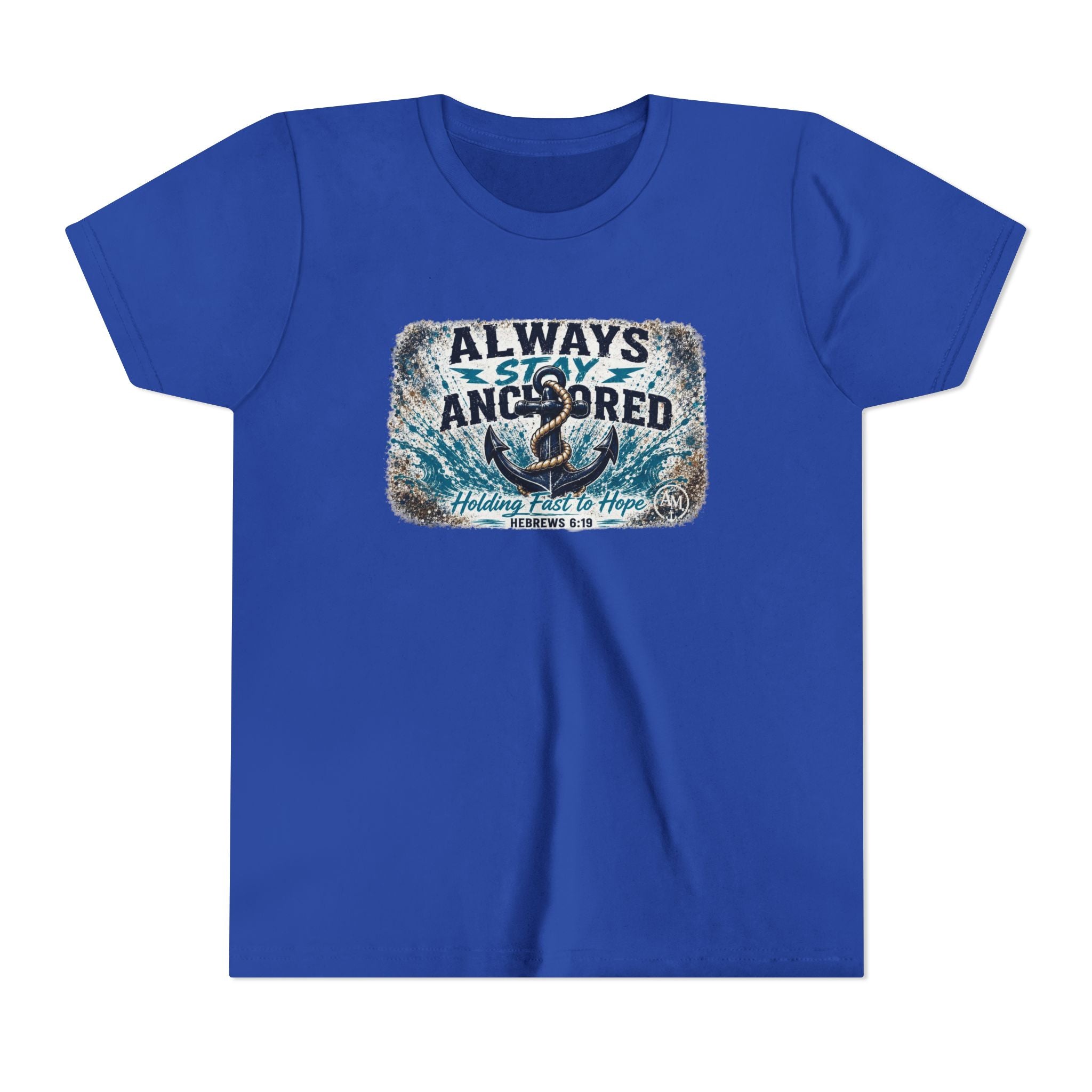 Youth Tee — "Always Stay Anchored" Nautical Anchor Graphic Kids Shirt