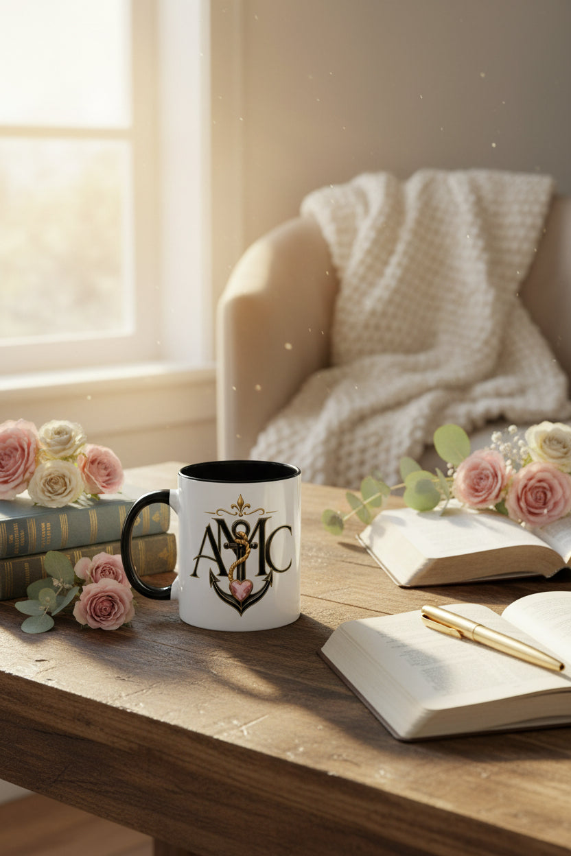 Anchor Heart Monogram Ceramic Mug | Anchored Mama Co. | 11oz & 15oz Coffee Cup