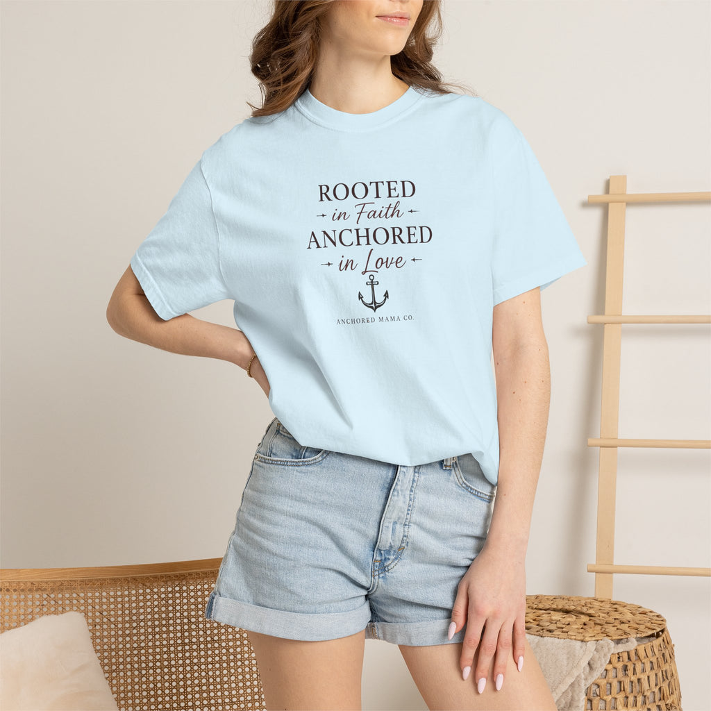 Rooted in Faith Anchored in Love T-Shirt — Christian Anchor Graphic Tee