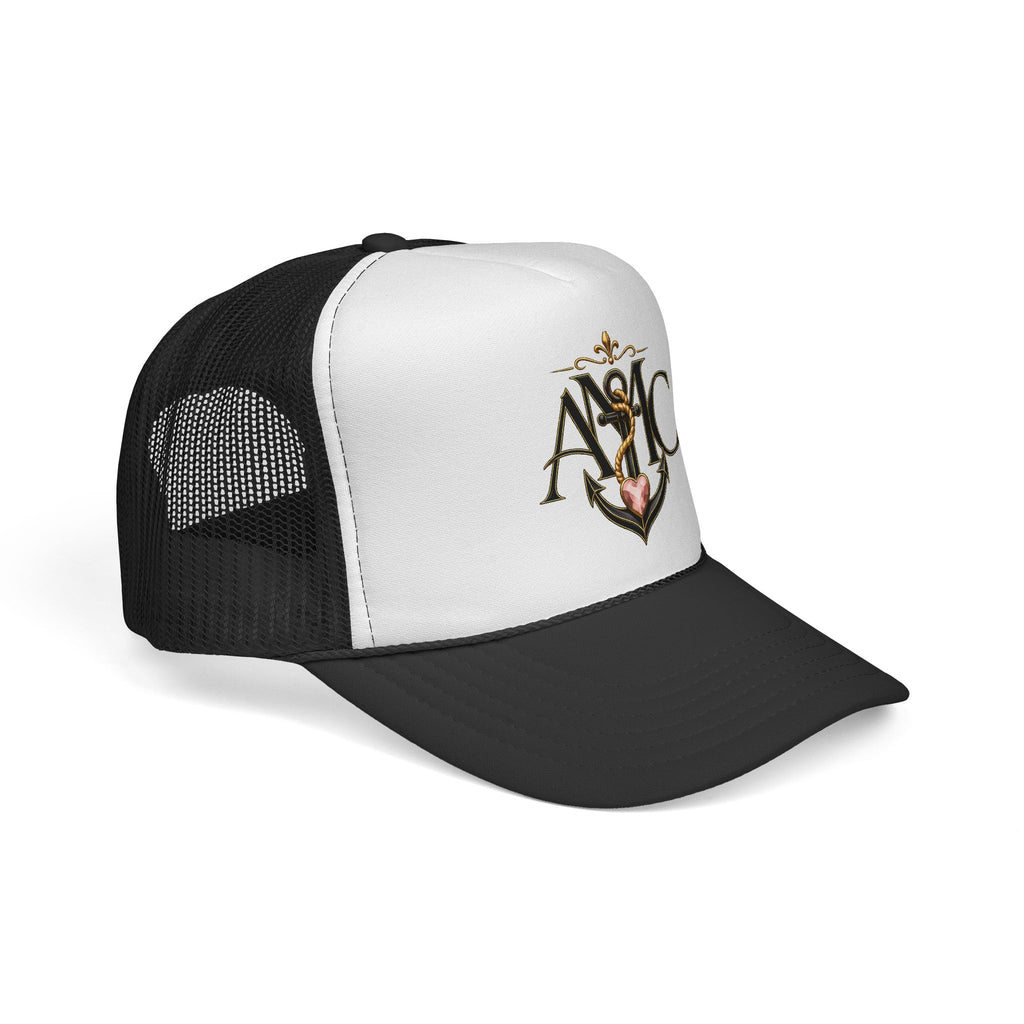 Anchored Mama Co. Monogram Trucker Hat – Vintage Anchor Crest Mesh Cap