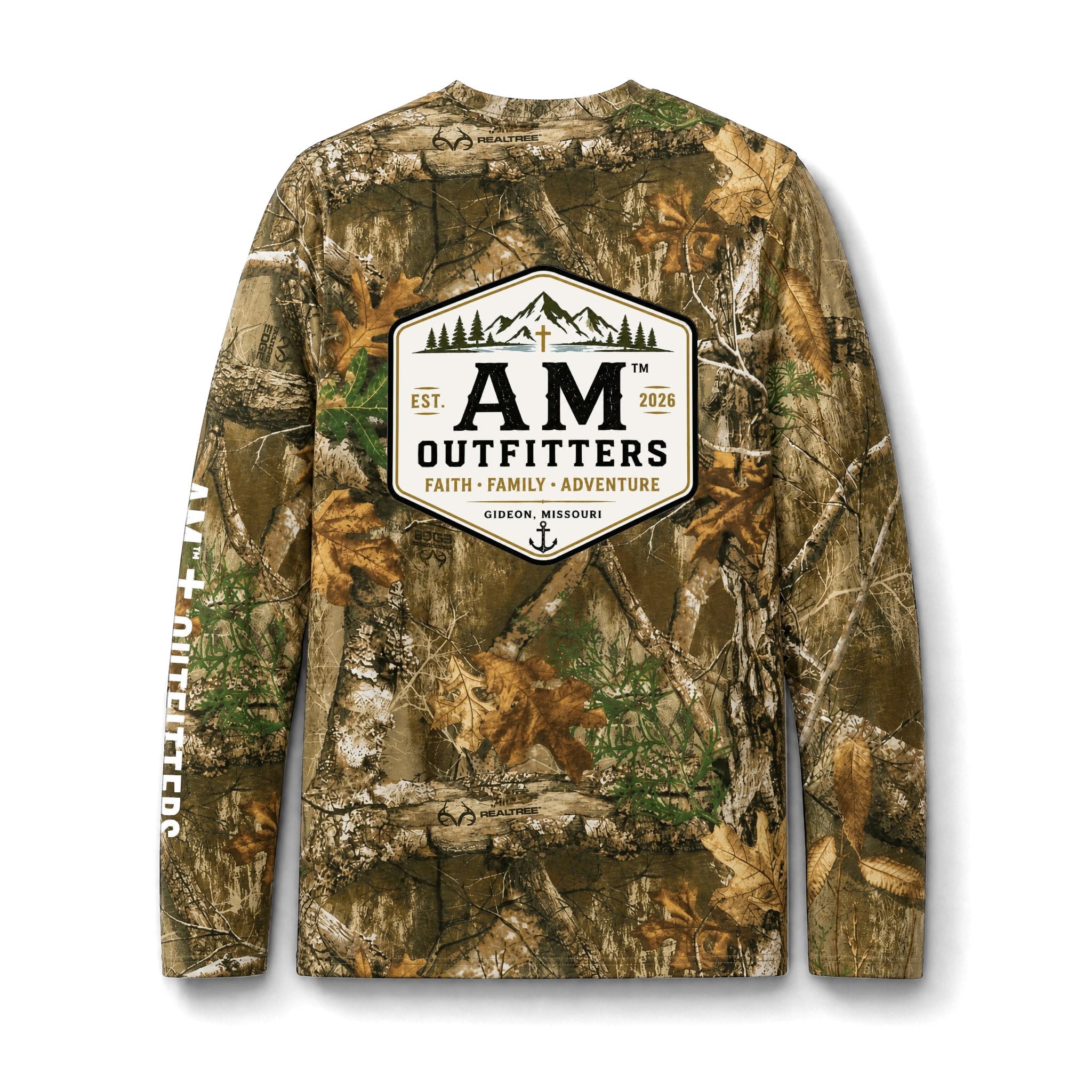 Camouflage Long Sleeve Tee — AM Outfitters Pocket Tee (Faith • Family • Adventure)