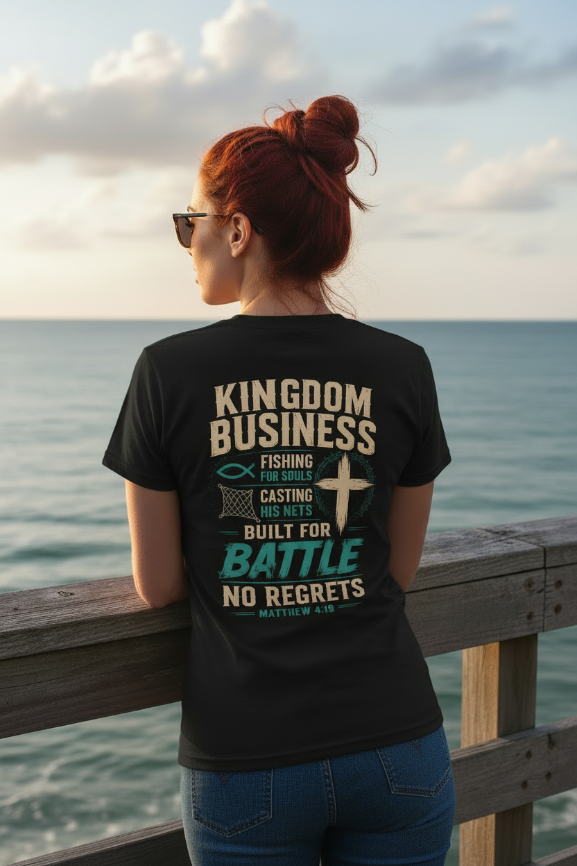 Kingdom Business T-Shirt — "Built for Battle" Christian Faith Tee (Matthew 4:19)