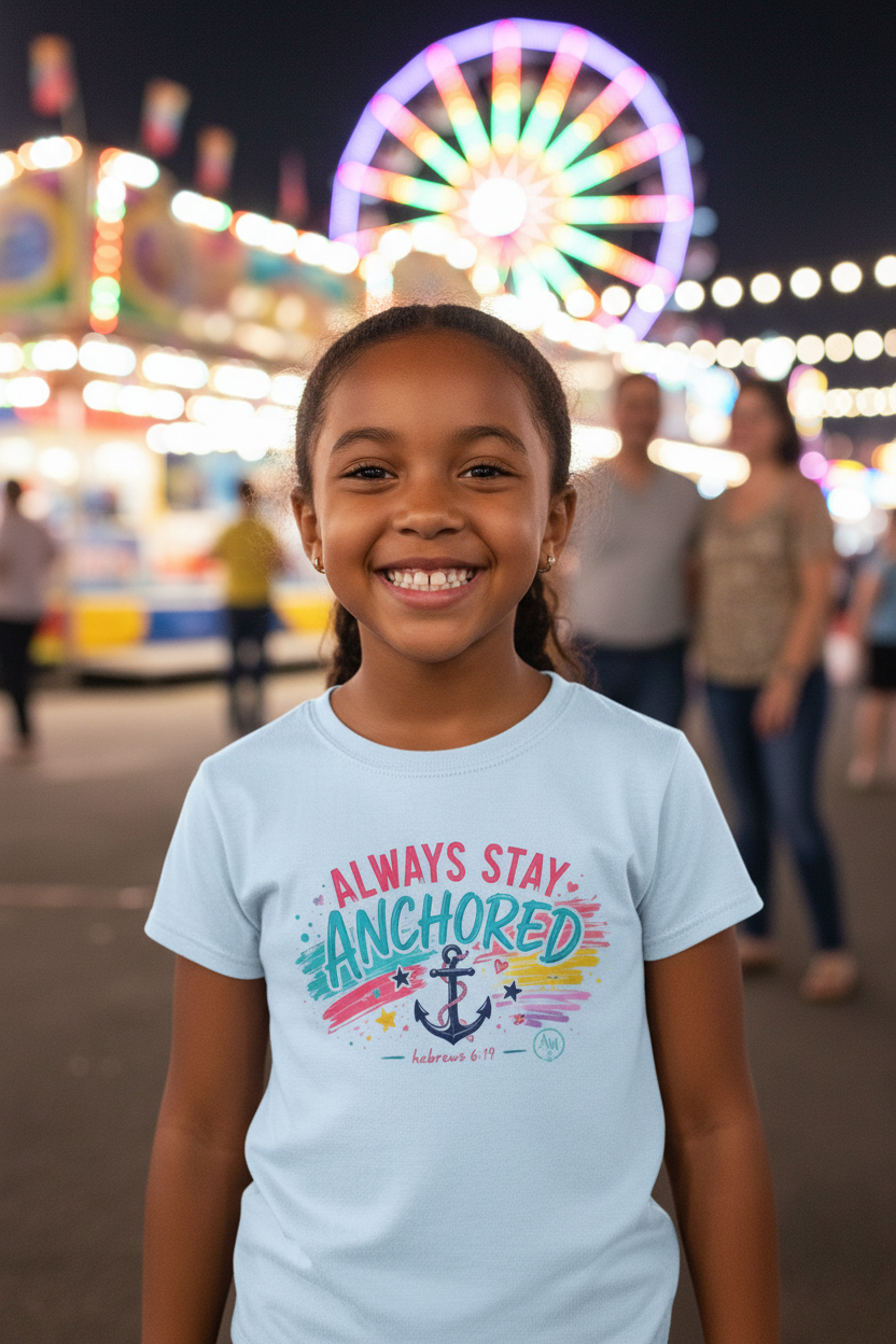 Toddler T‑Shirt — "Always Stay Anchored" Nautical Kids Tee (Colorful Anchor Design)