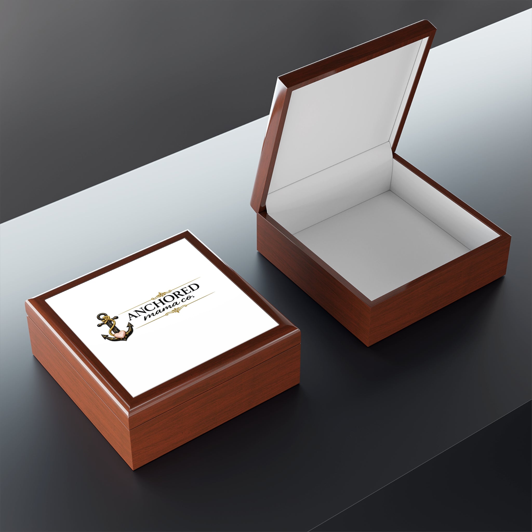 Anchored Mama Heirloom Jewelry Box | Wooden Keepsake Box with Ceramic Lid