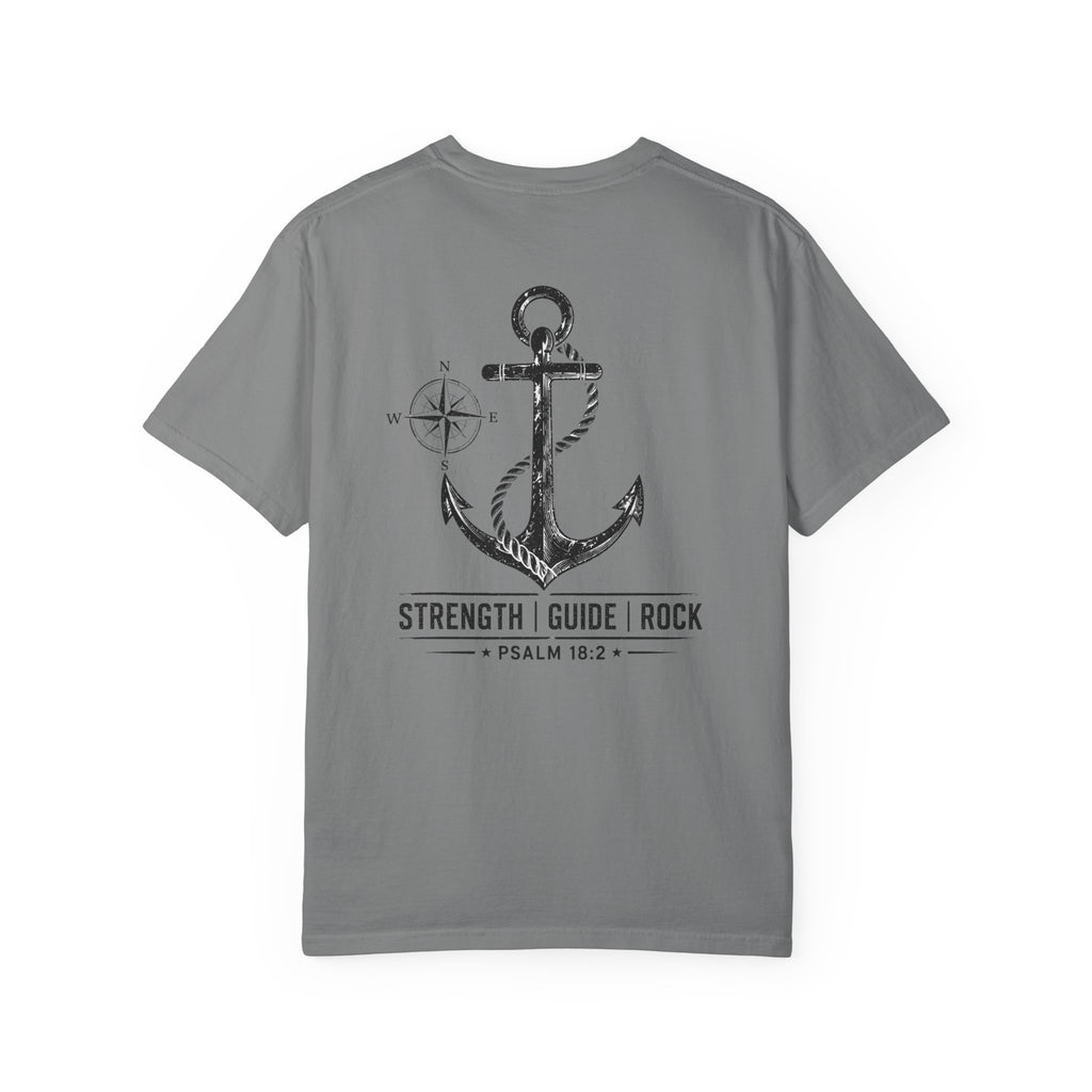 Anchor Graphic T-Shirt — "Strength Guide Rock" Psalm 18:2 Christian Outfitters Tee