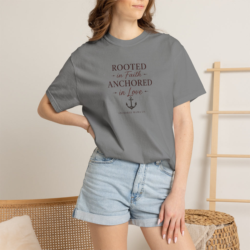 Rooted in Faith Anchored in Love T-Shirt — Christian Anchor Graphic Tee